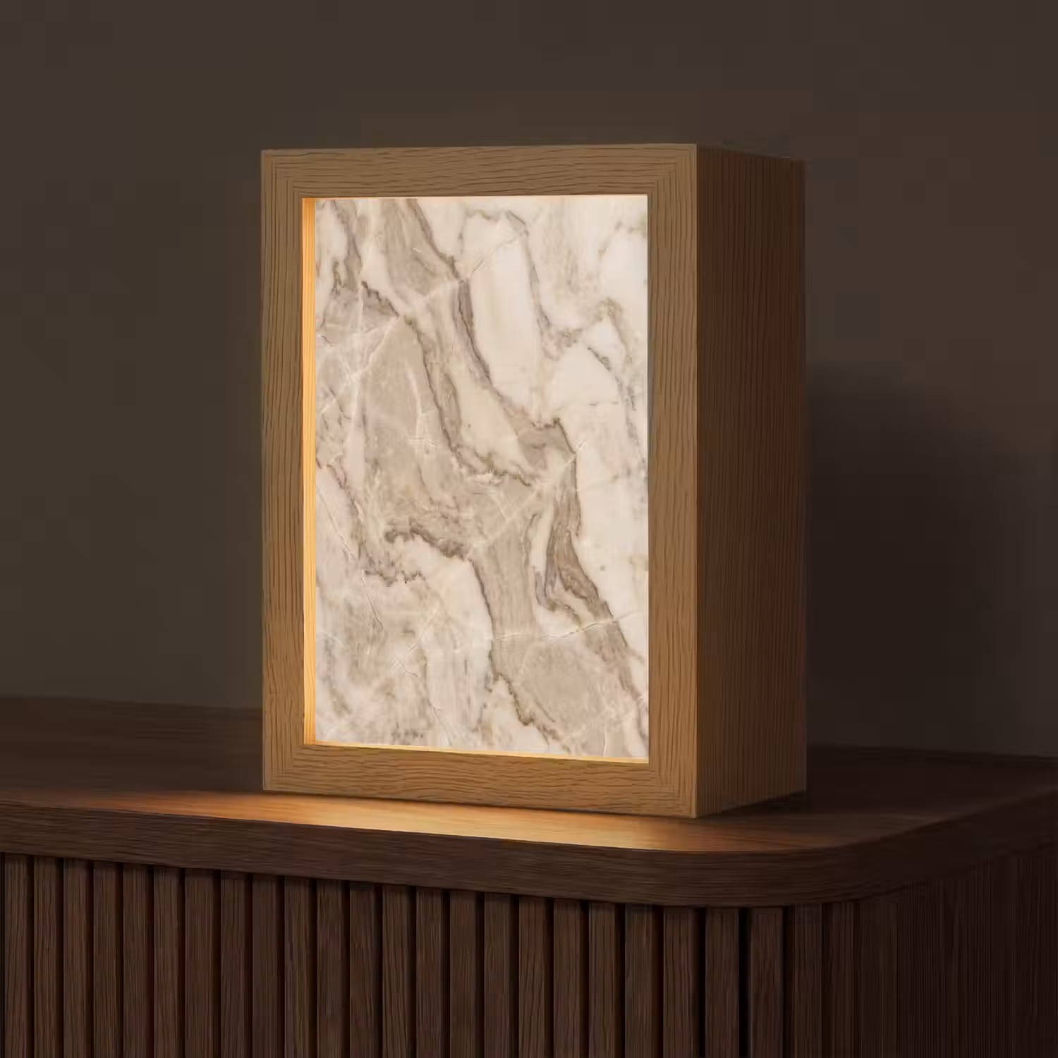 Marmer - Aderen - Textuur - Beige - Modern Light Box met kabel (Tafellamp) klein -z3d_website