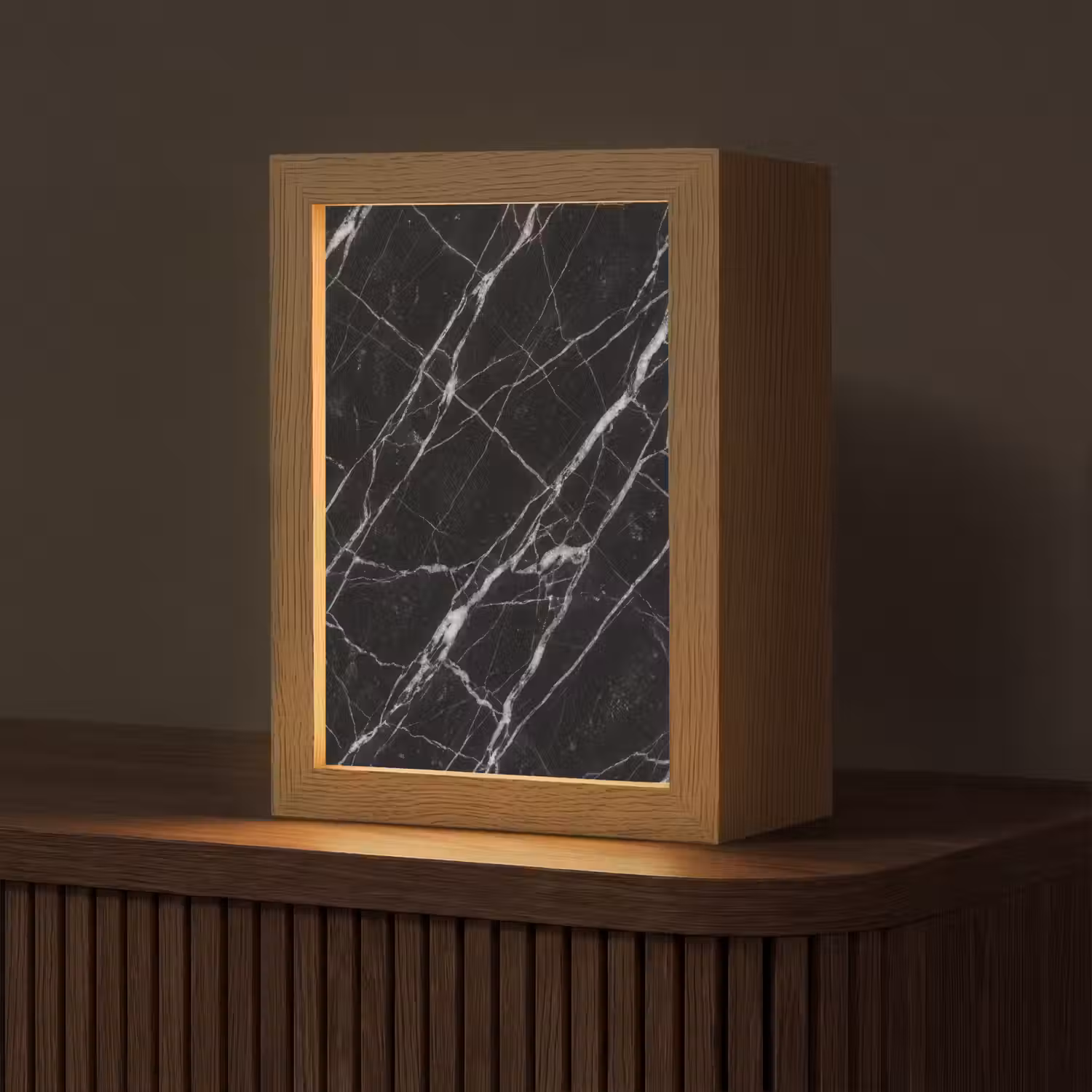 Marmer - Aders - Abstract - Zwart Light Box met kabel (Tafellamp) klein -z3d_website