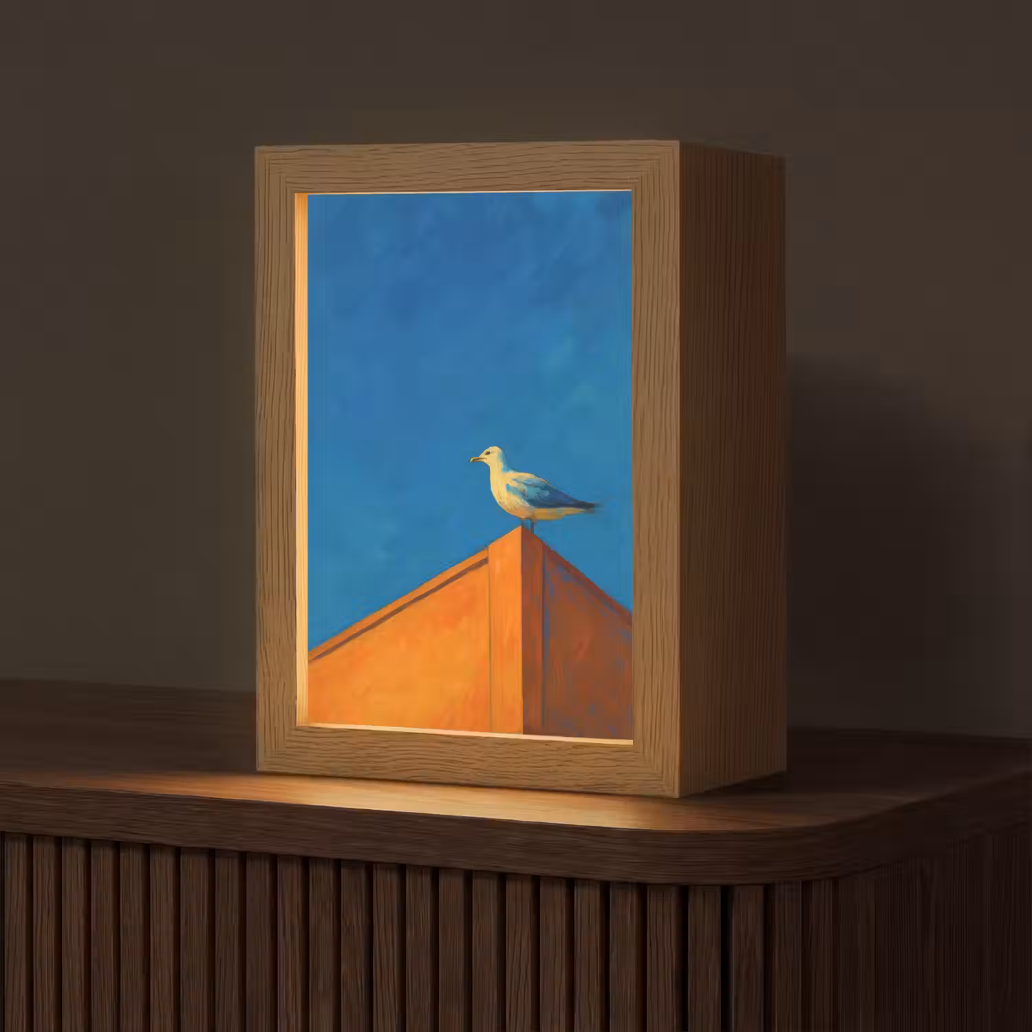 Meeuw - Gebouw - Lucht - Geschilderd Light Box met kabel (Tafellamp) klein -z3d_website