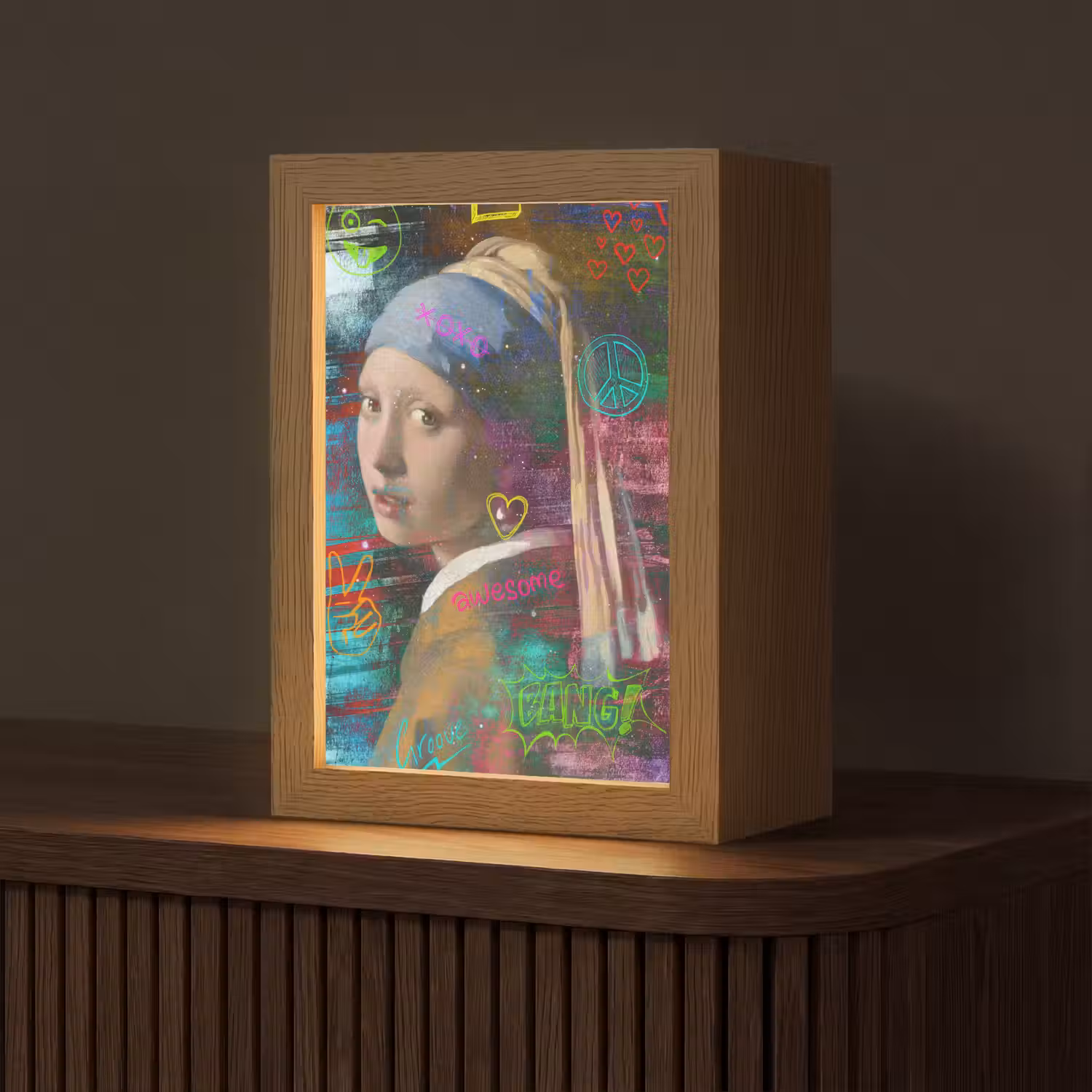 Meisje met de parel - Johannes Vermeer - Neon Light Box met kabel (Tafellamp) klein -z3d_website