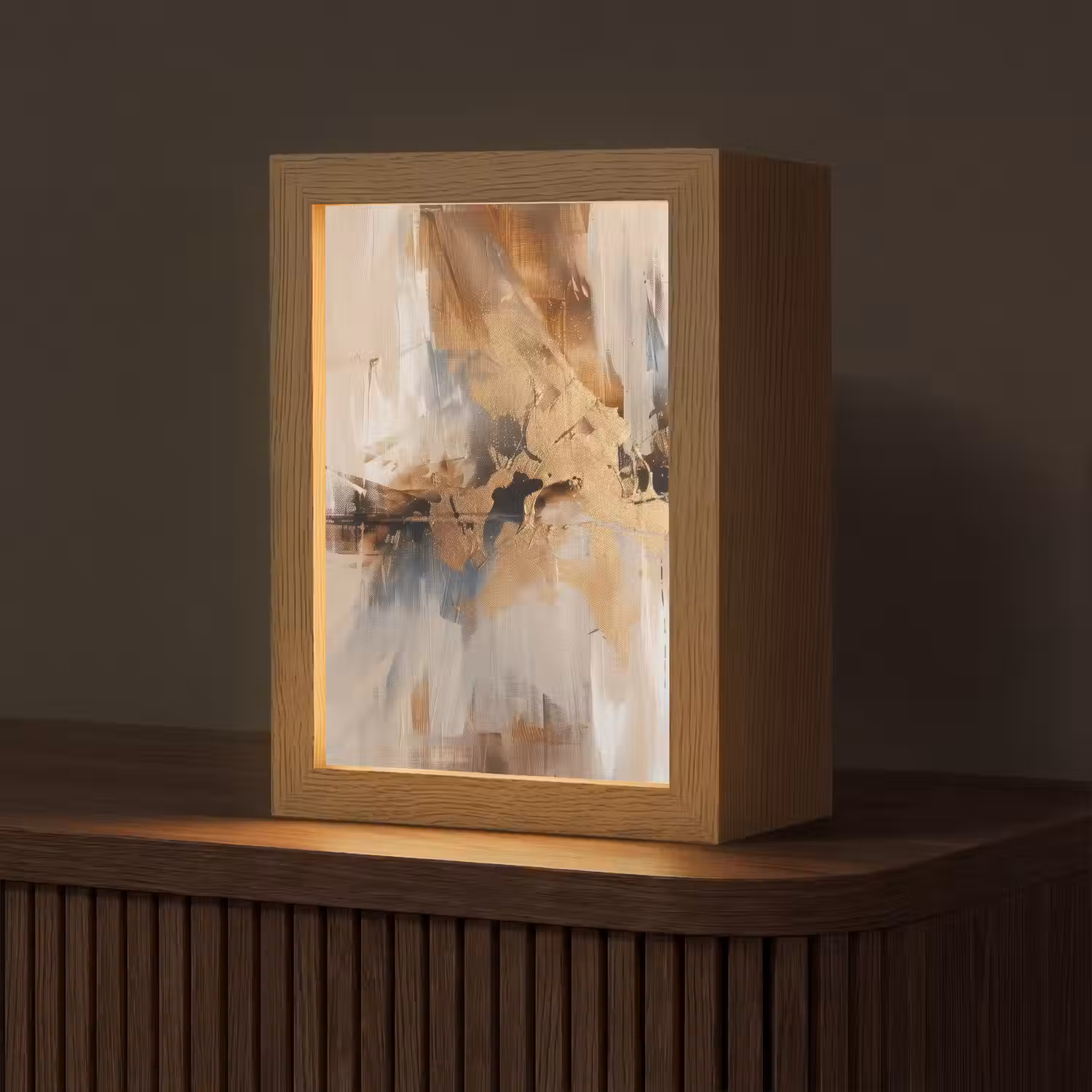 Modern - Bruin - Abstract - Beige Light Box met kabel (Tafellamp) klein -z3d_website