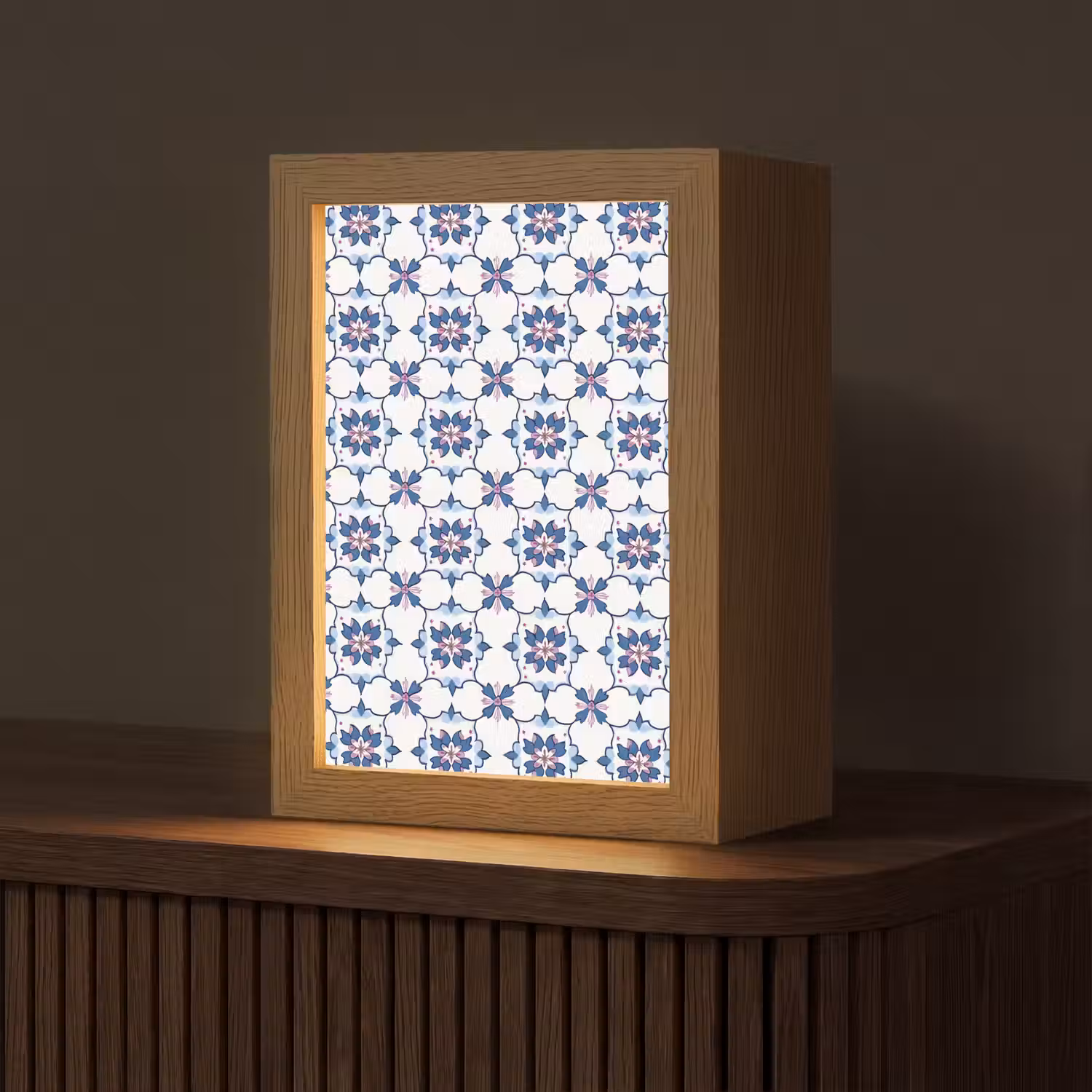 Modern - Patroon - Blauw - Roze Light Box met kabel (Tafellamp) klein 925 -z3d_website
