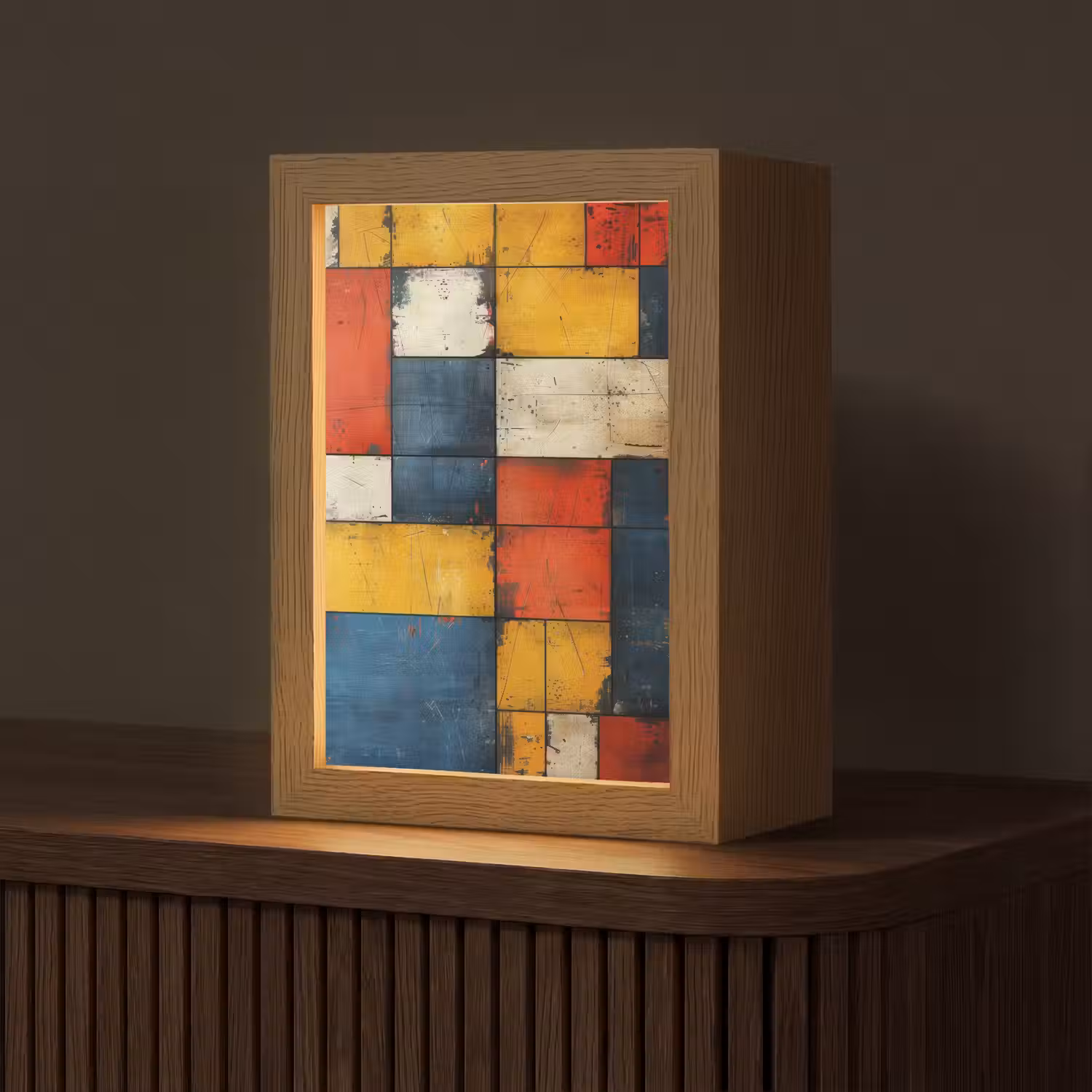 Mondriaan stijl - Kunst - Kleurrijk - Modern Light Box met kabel (Tafellamp) klein -z3d_website