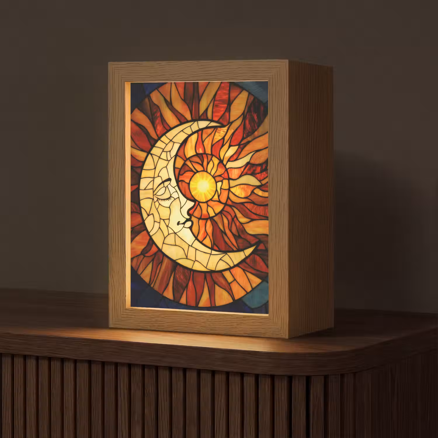 Mozaïek - Glas - Maan - Donkerblauw Light Box met kabel (Tafellamp) klein -z3d_website