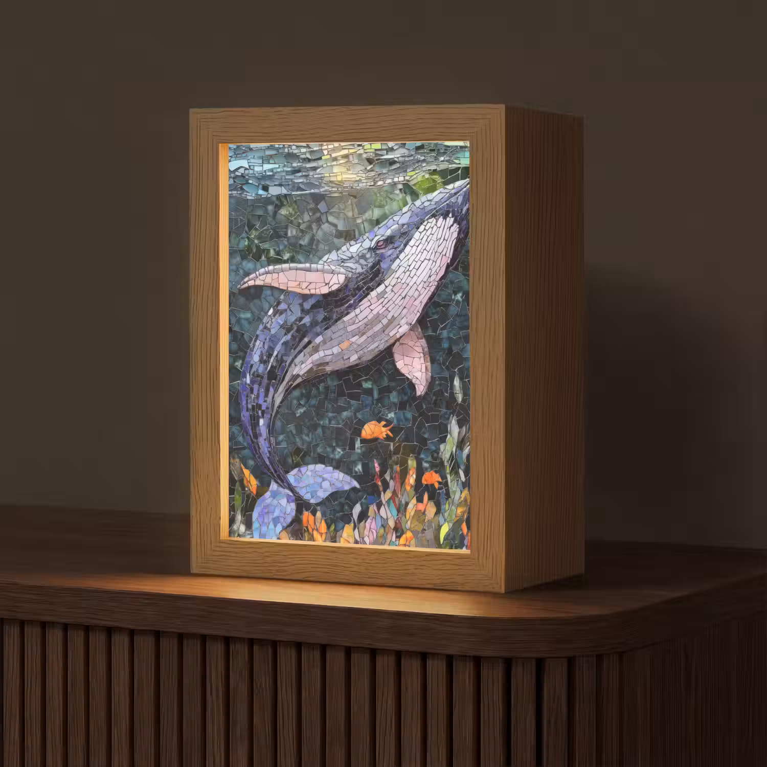 Mozaïek - Walvis - Koraal - Water Light Box met kabel (Tafellamp) klein -z3d_website
