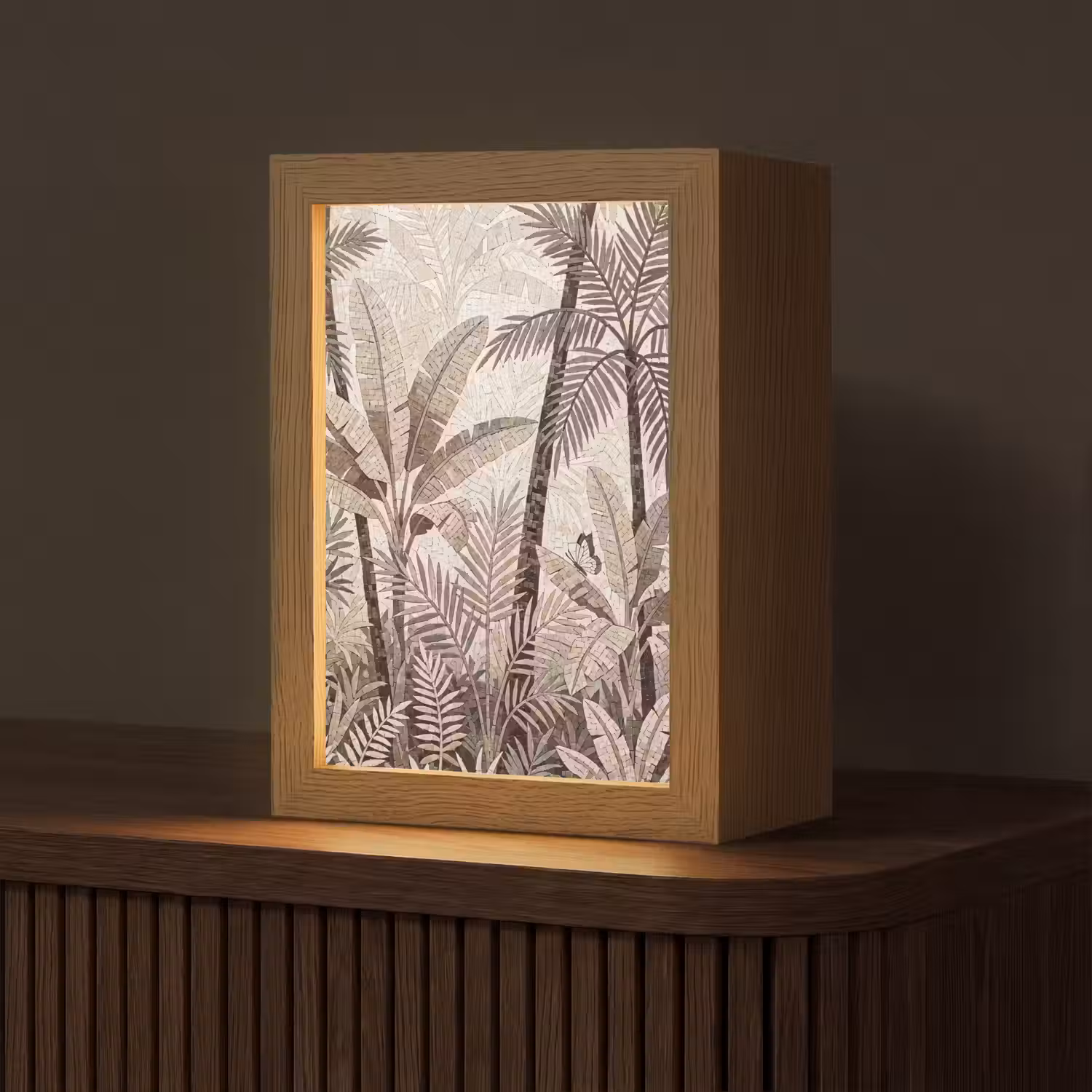 Natuur - Bladeren - Landschap - Mozaïek - Beige Light Box met kabel (Tafellamp) klein -z3d_website
