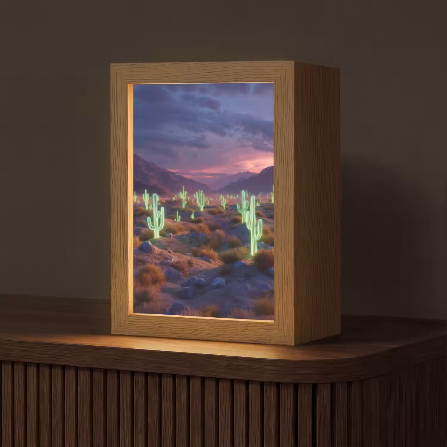 Neon cactussen - Woestijn - Zonsondergang Light Box met kabel (Tafellamp) klein -z3d_website