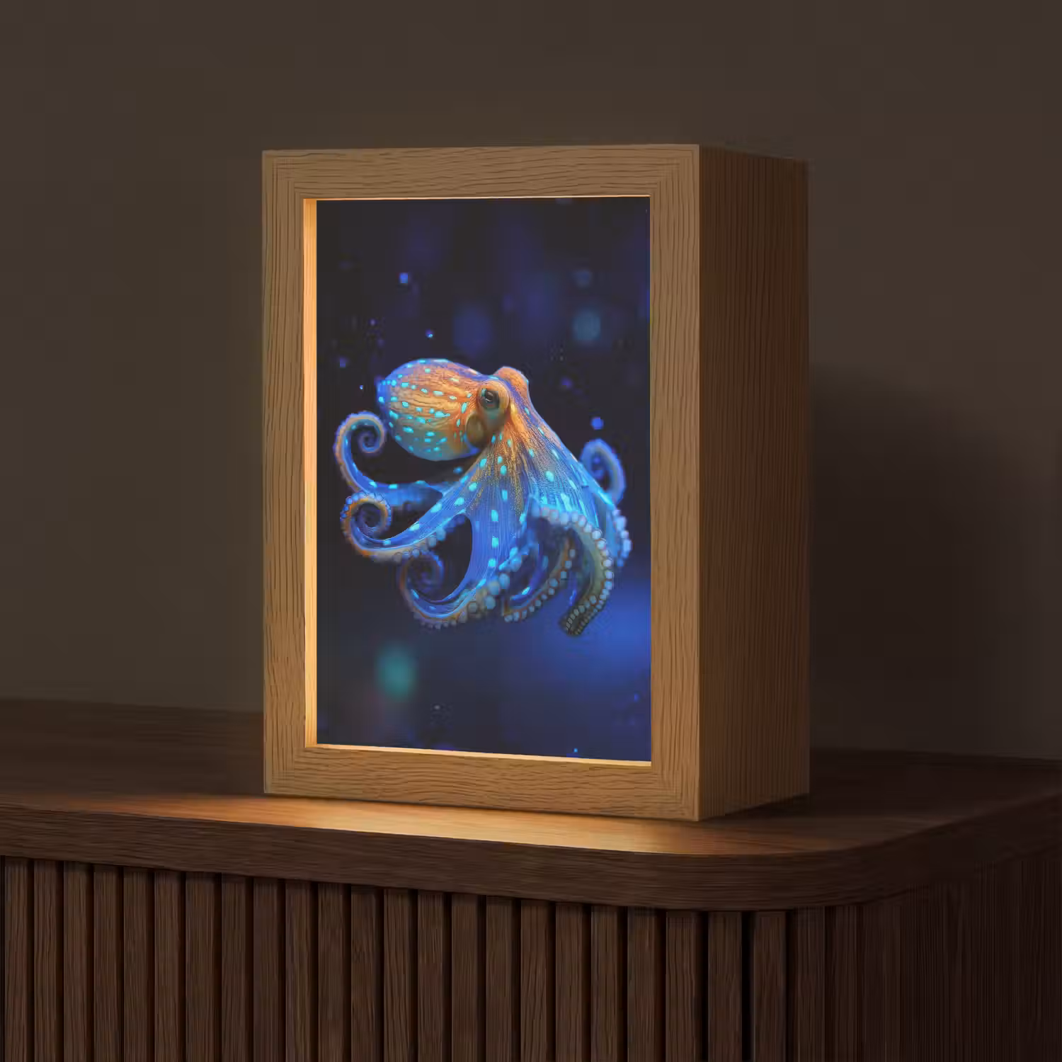 Octopus - Stippen - Blauw - Zee Light Box met kabel (Tafellamp) klein -z3d_website