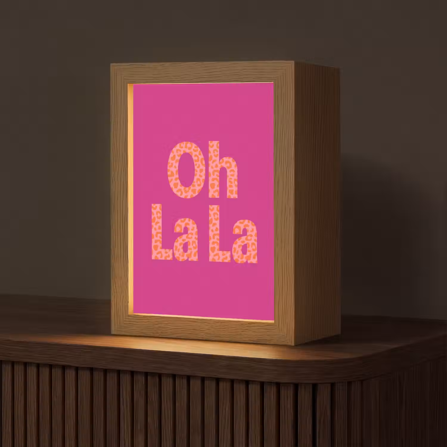 Oh la la - Luipaardprint - Roze Light Box met kabel (Tafellamp) klein -z3d_website