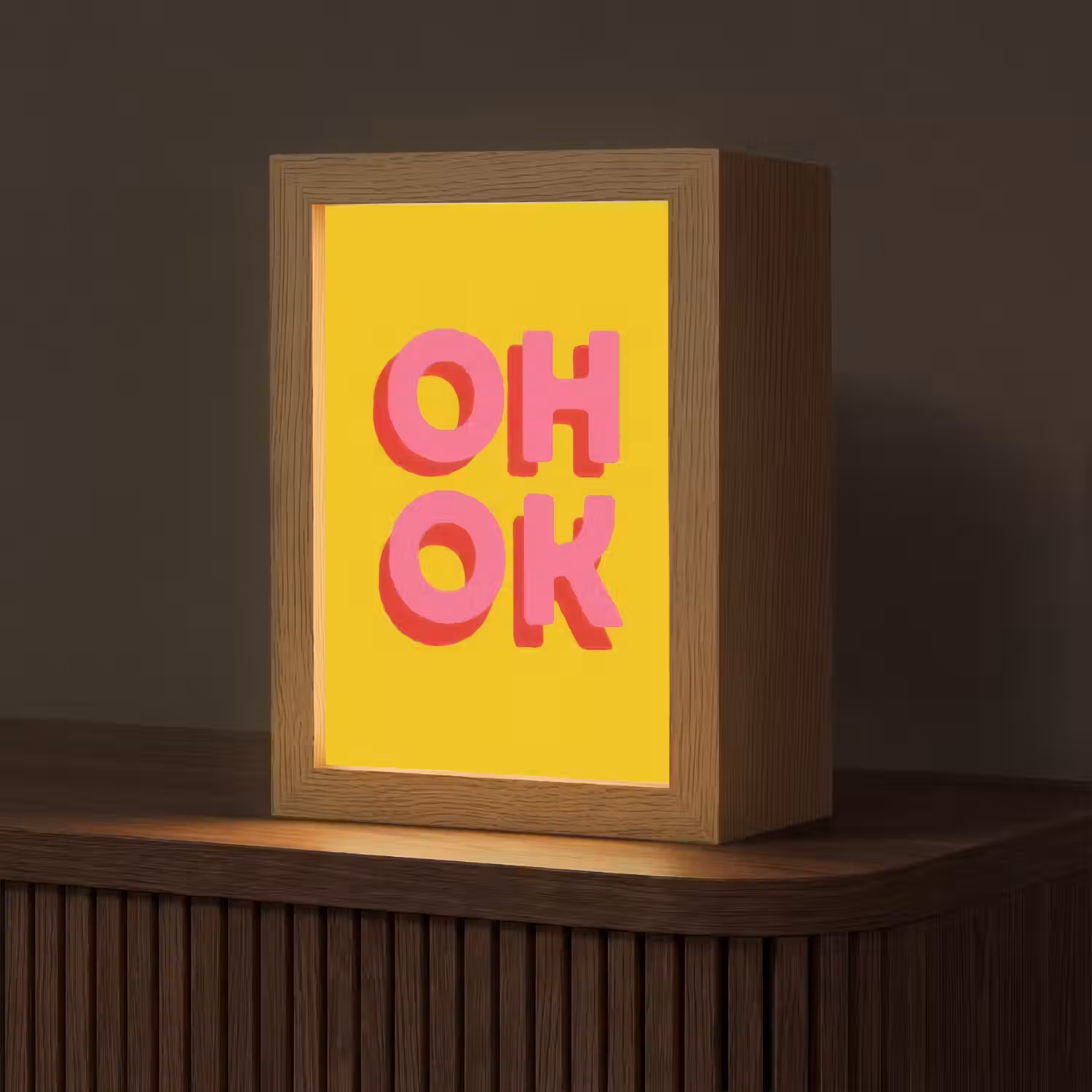 Oh ok - 3D - Geel - Roze Light Box met kabel (Tafellamp) klein -z3d_website