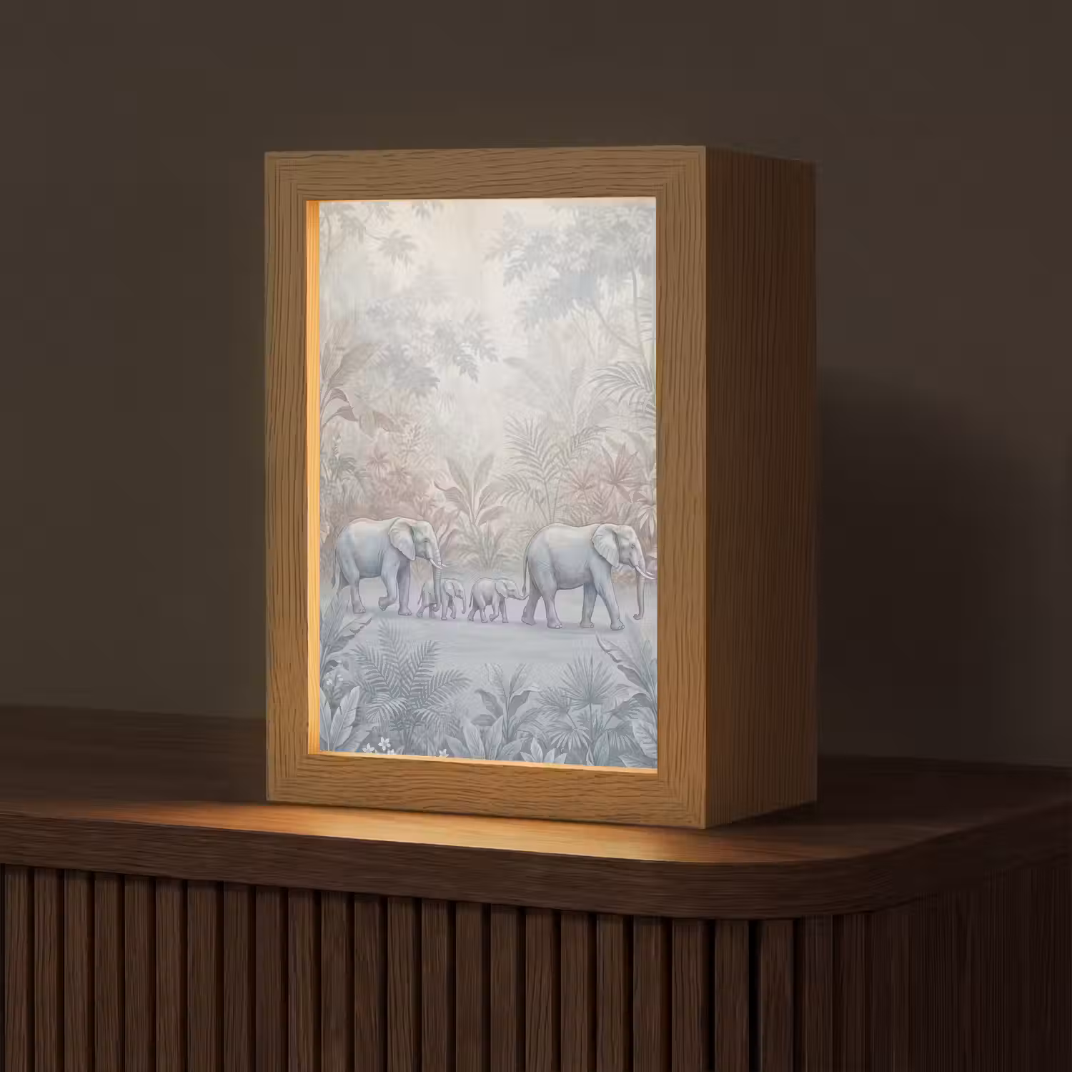 Olifant - Familie - Jungle - Illustratie - Grijs Light Box met kabel (Tafellamp) klein -z3d_website