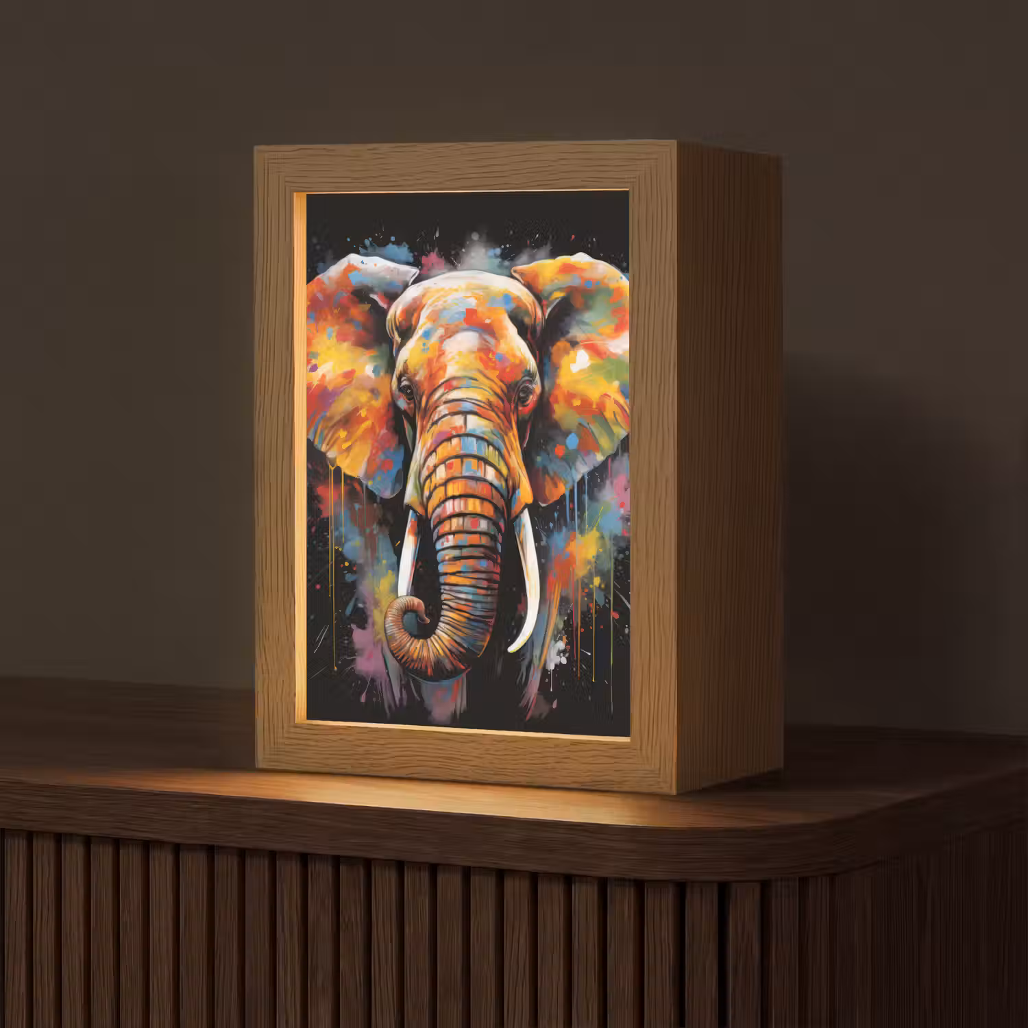 Olifant - Graffiti - Zwart - Dieren - Kleuren Light Box met kabel (Tafellamp) klein -z3d_website