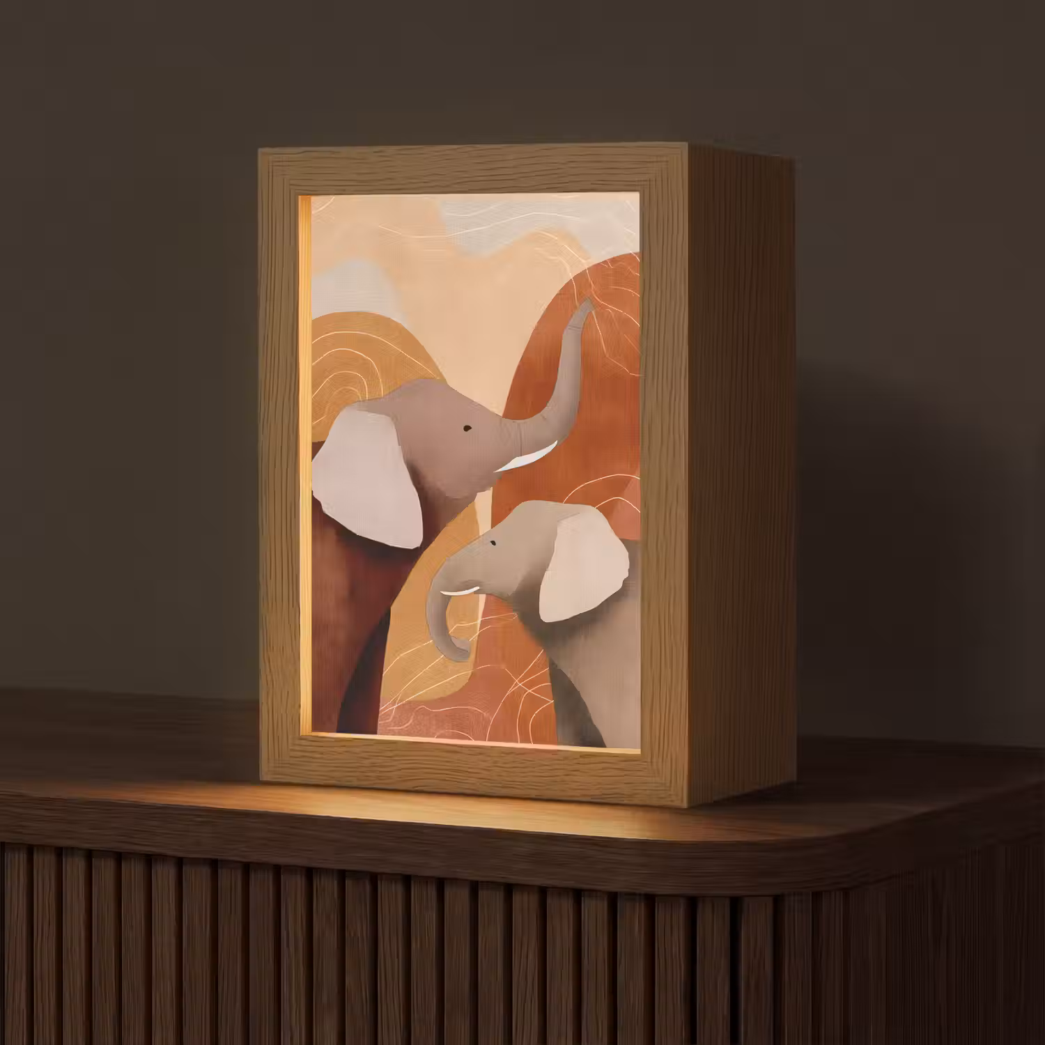 Olifanten - Oranje - Abstract Light Box met kabel (Tafellamp) klein -z3d_website