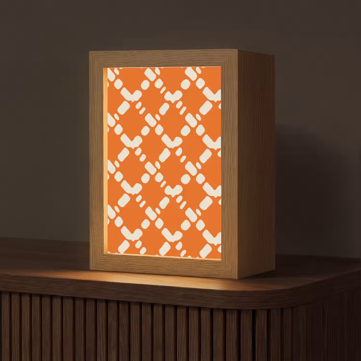Oranje - Ruitpatroon - Wit Light Box met kabel (Tafellamp) klein 925 -z3d_website