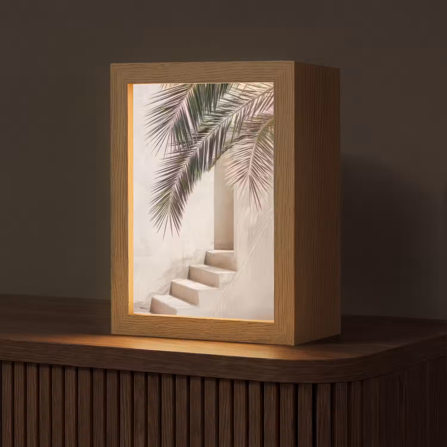 Palmboom - Schaduw - Trap - Beige Light Box met kabel (Tafellamp) klein -z3d_website