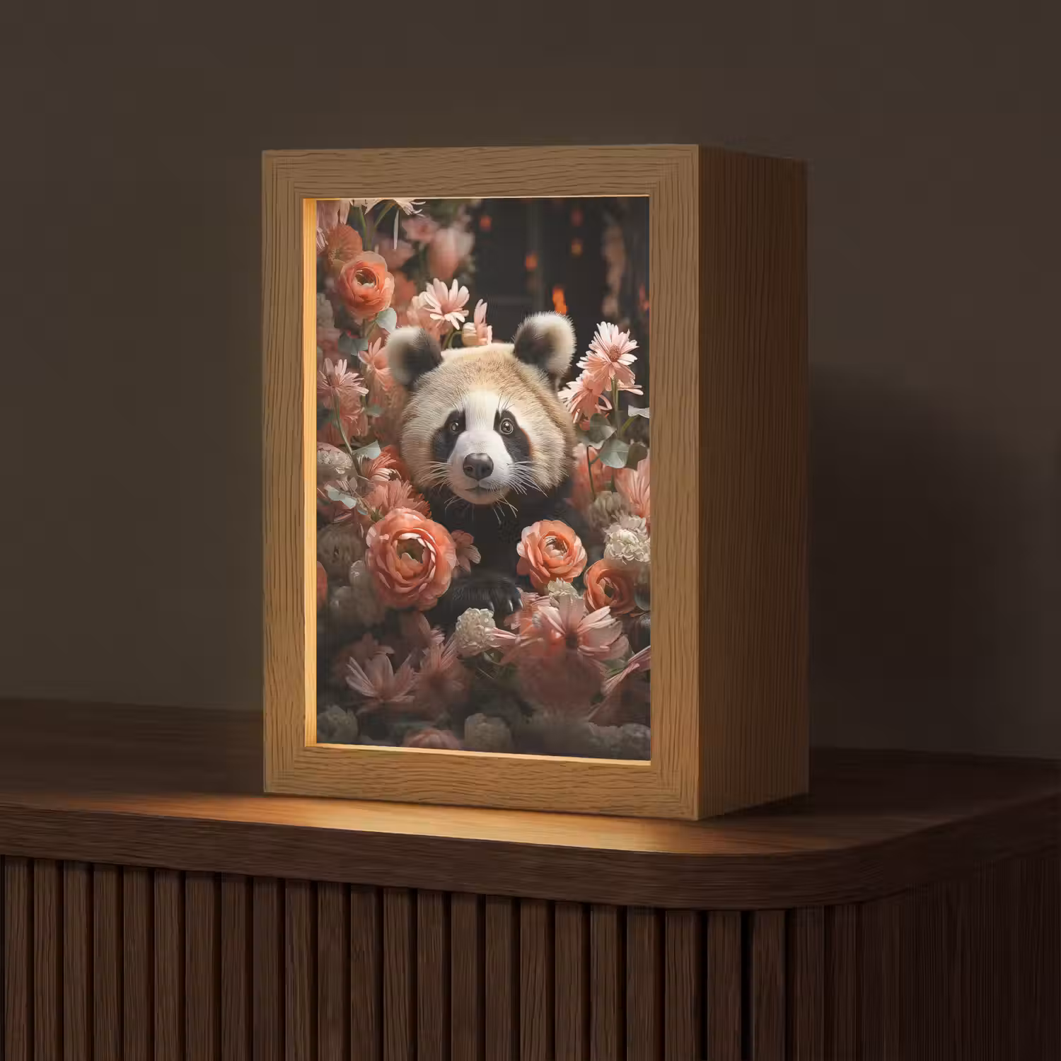 Panda - Dier - Bloemen - Natuur - Botanisch Light Box met kabel (Tafellamp) klein -z3d_website