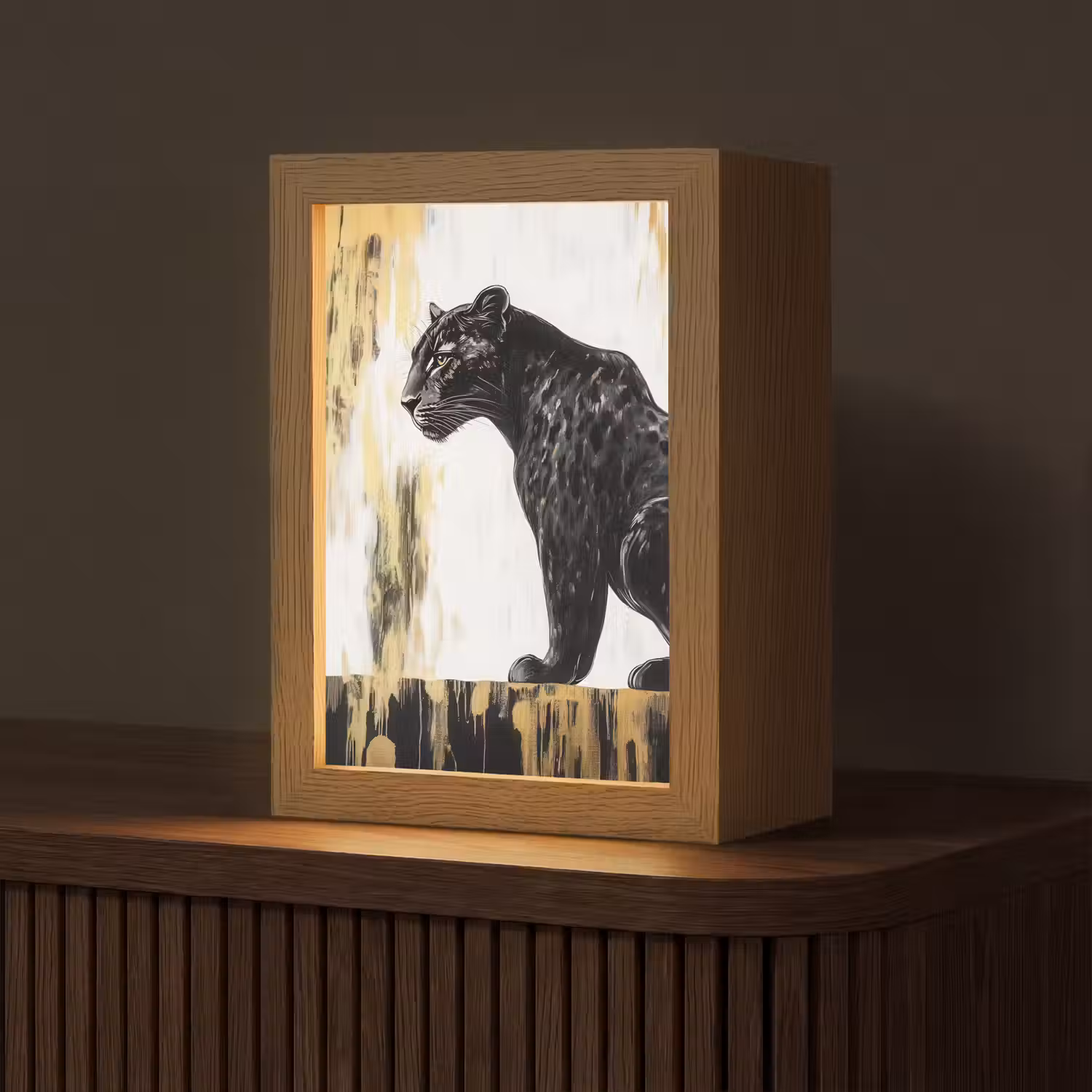 Panter - Zwart - Abstract - Goud Light Box met kabel (Tafellamp) klein -z3d_website