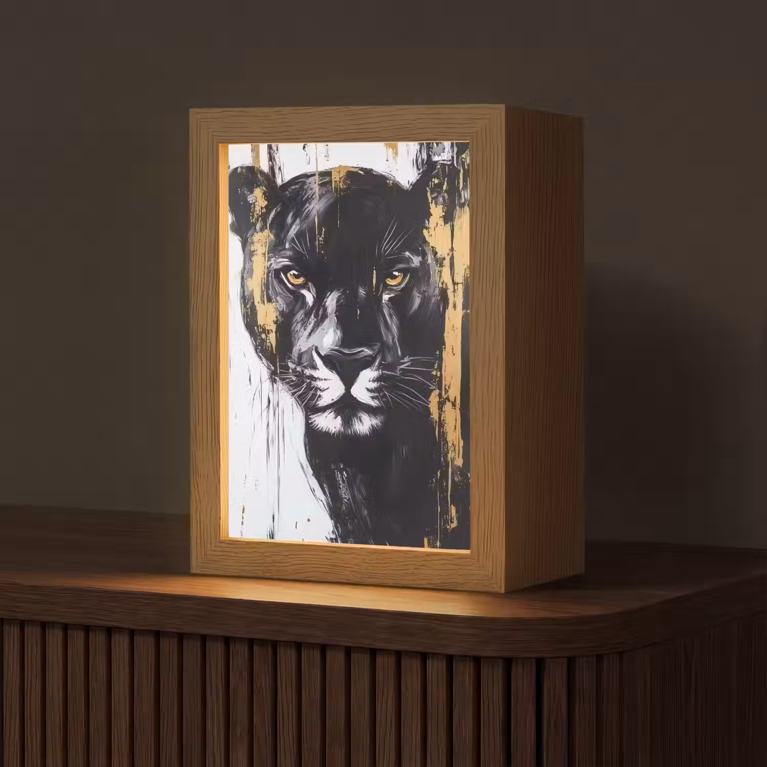 Panter - Zwart - Abstract - Verfstreken Light Box met kabel (Tafellamp) klein -z3d_website