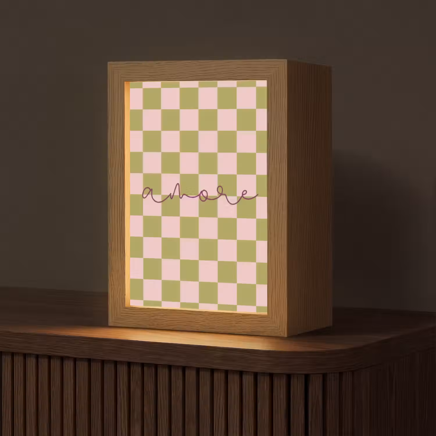 Patroon - Geblokt - Olijfgroen - Amore Light Box met kabel (Tafellamp) klein -z3d_website