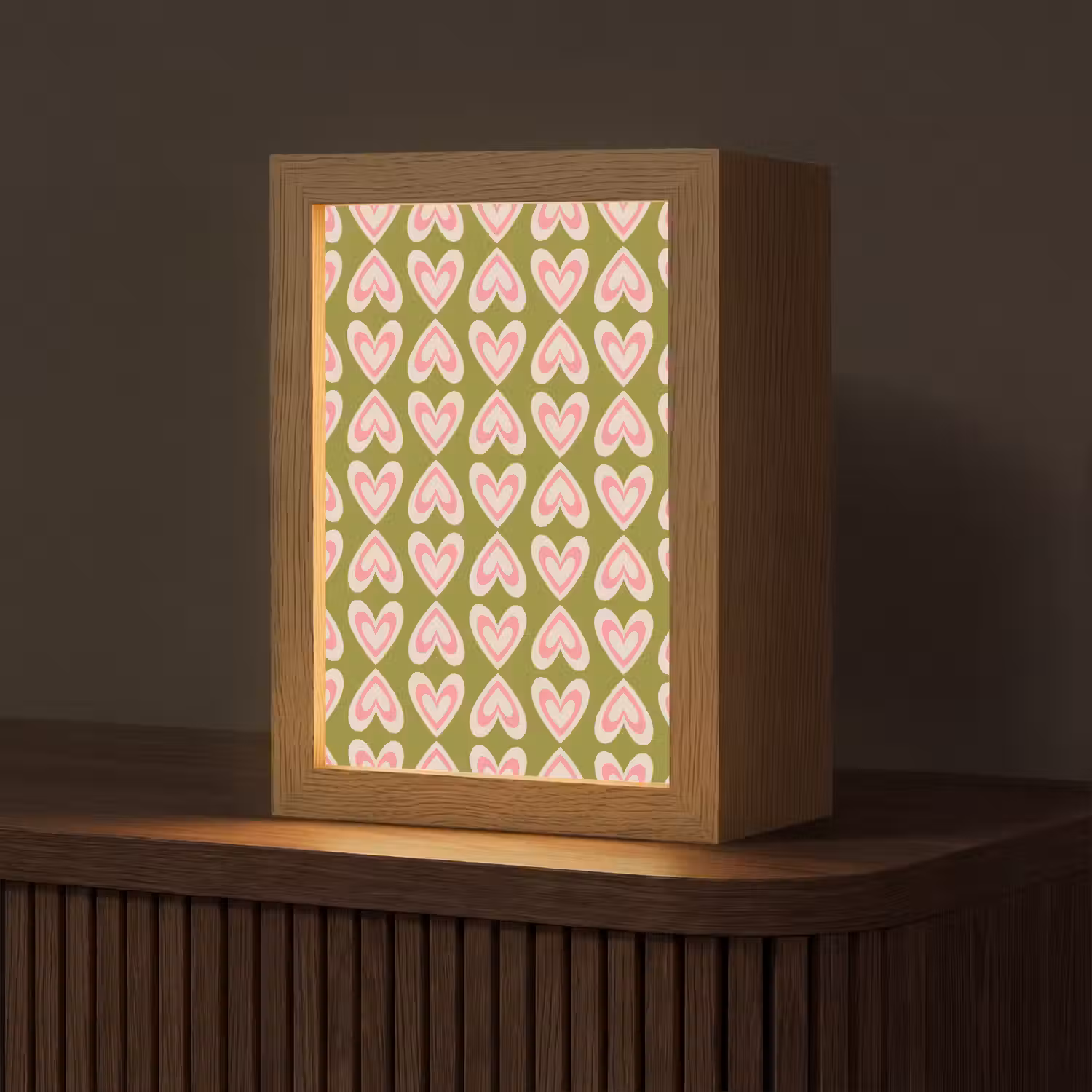Patroon - Symmetrisch - Hartjes - Olijfgroen Light Box met kabel (Tafellamp) klein 925 -z3d_website