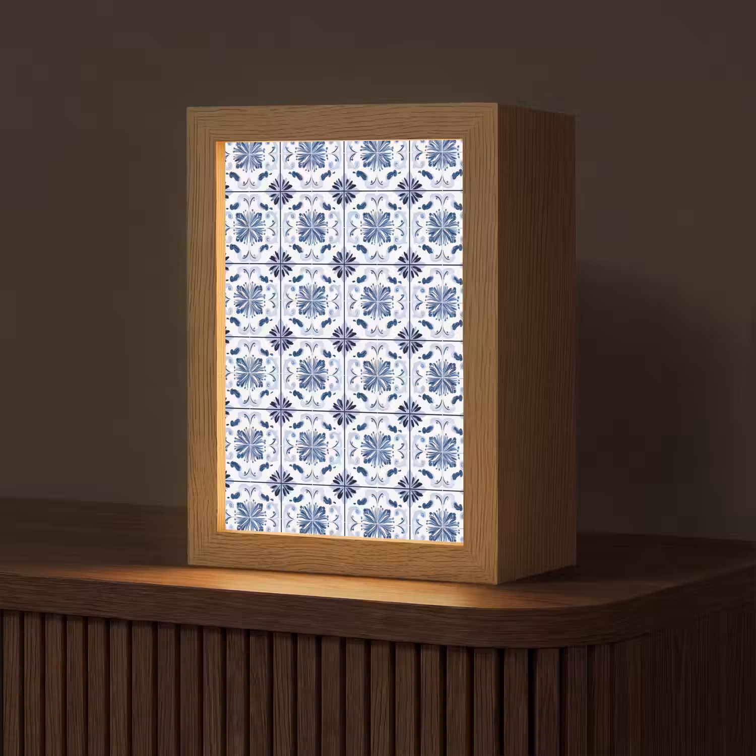 Patroon - Tegel - Blauw Light Box met kabel (Tafellamp) klein 925 -z3d_website