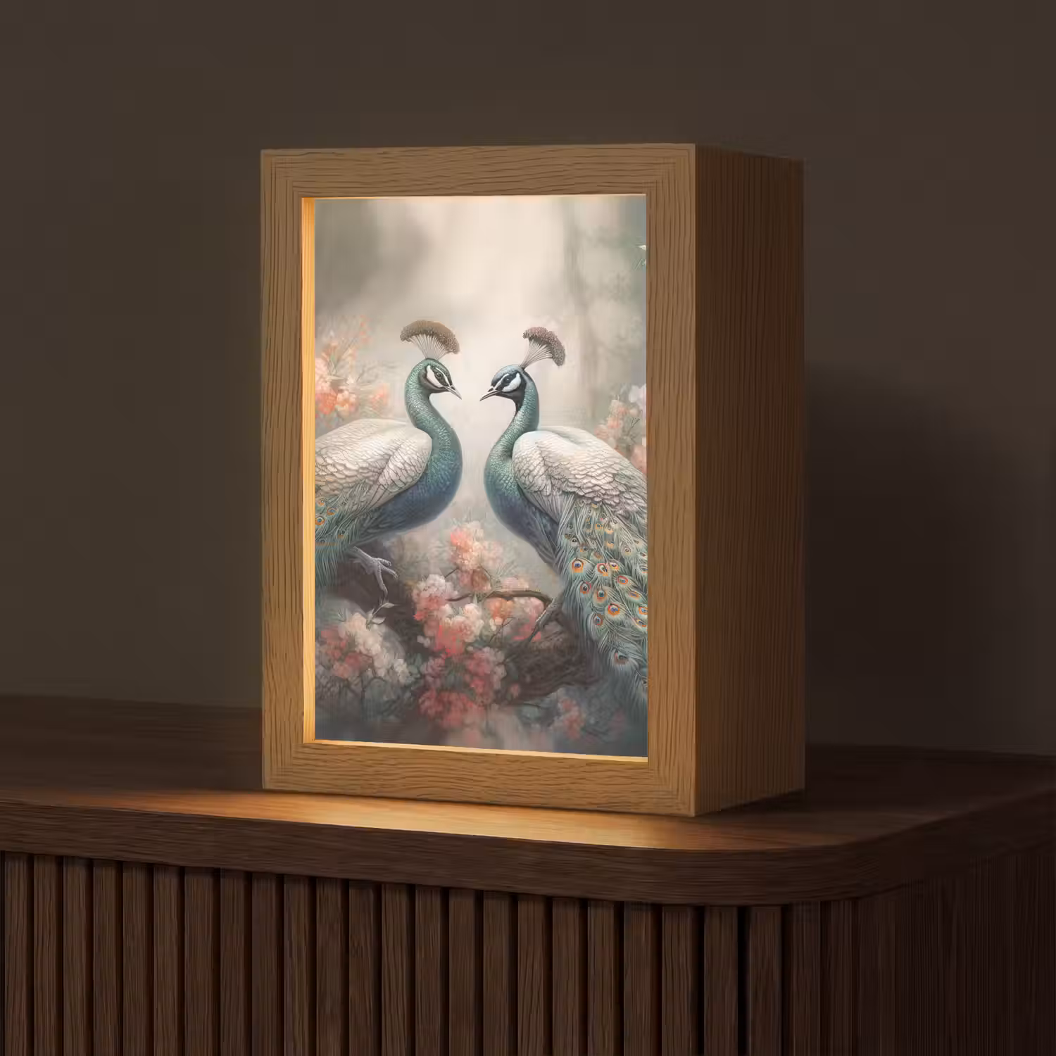 Pauwen - Pauwenveren - Vogels - Bloemen - Natuur Light Box met kabel (Tafellamp) klein -z3d_website