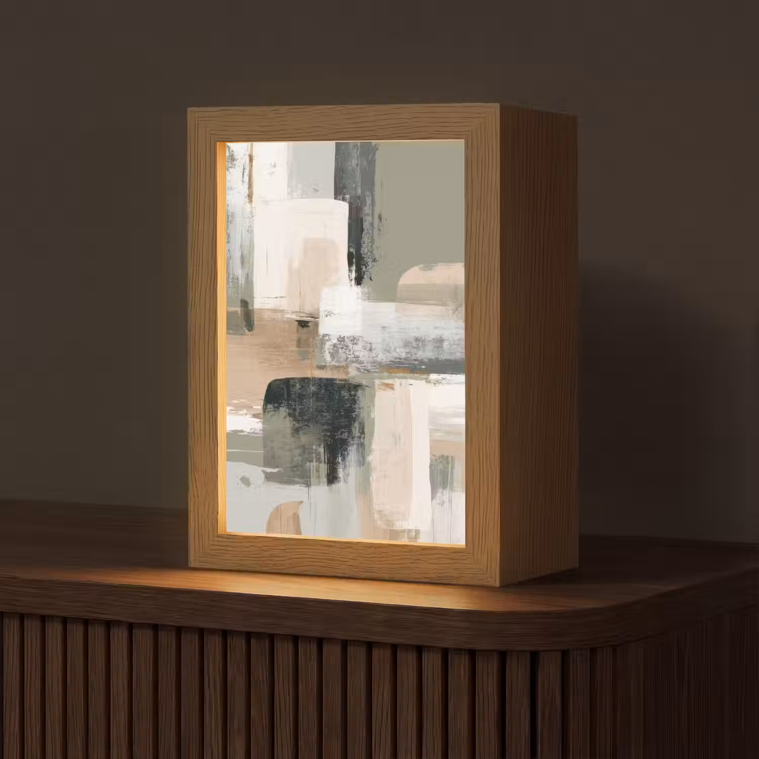 Penseelstreken - Abstract - Aardetinten Light Box met kabel (Tafellamp) klein -z3d_website
