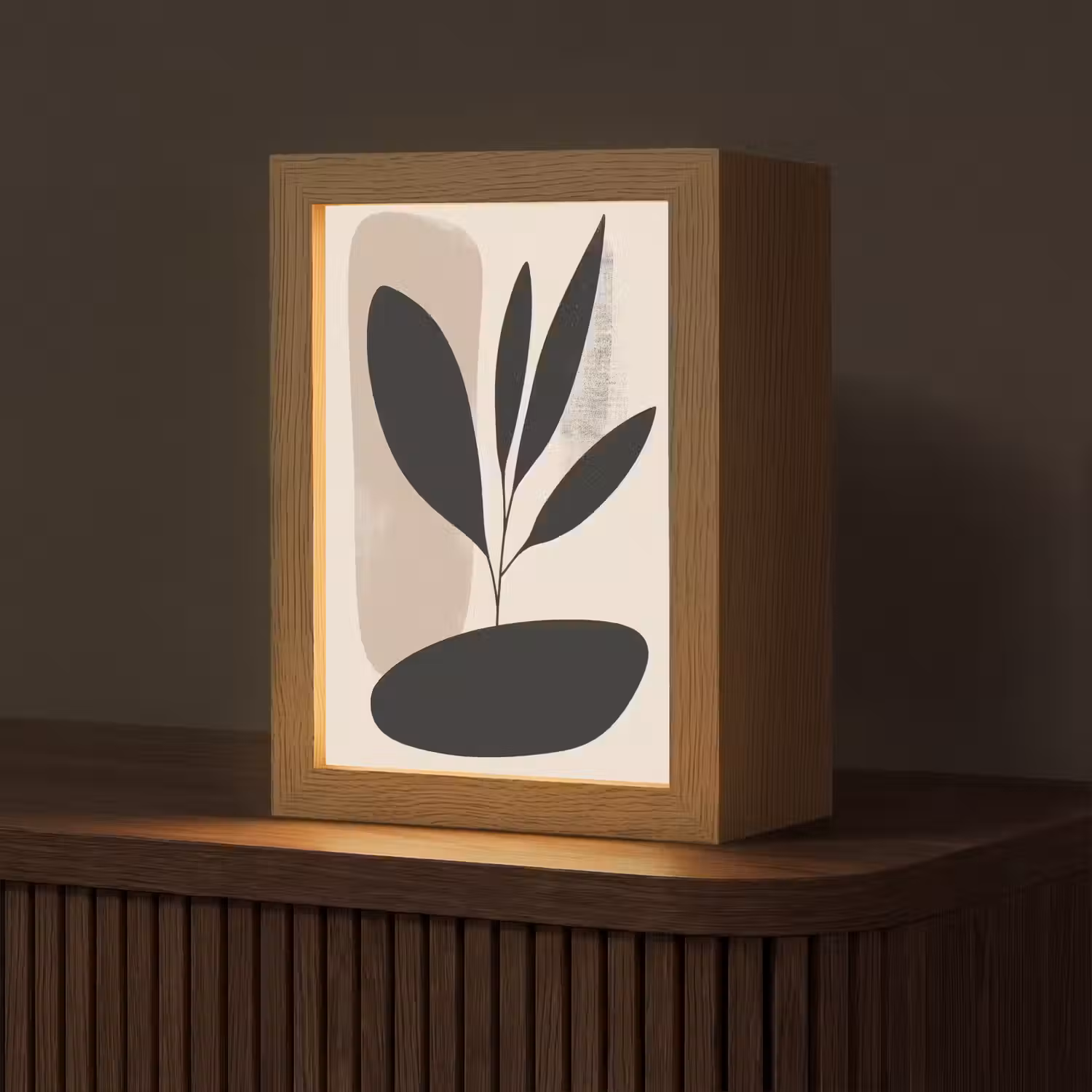 Plant - Beige - Japandi Light Box met kabel (Tafellamp) klein -z3d_website