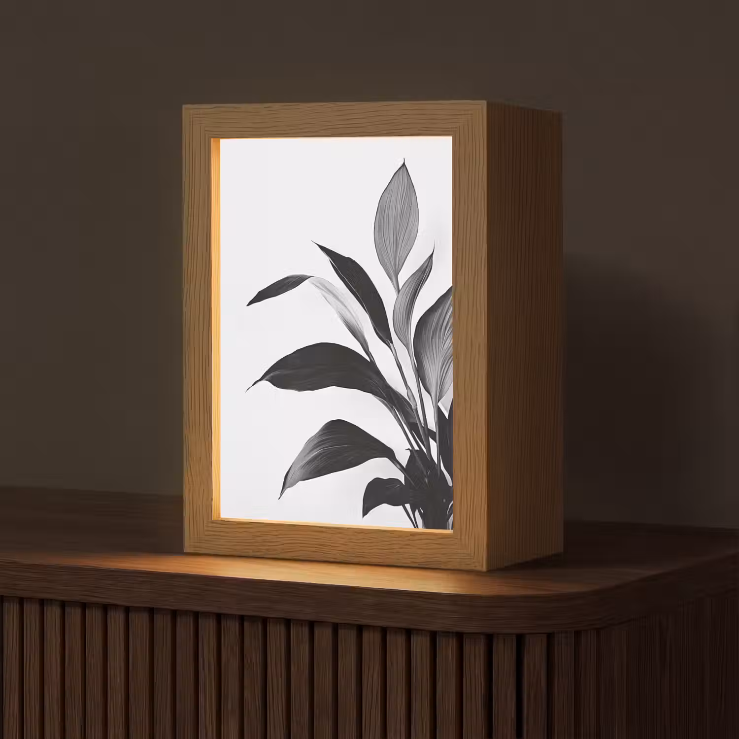 Plant - Bladeren - Minimalistisch - Zwart Light Box met kabel (Tafellamp) klein -z3d_website