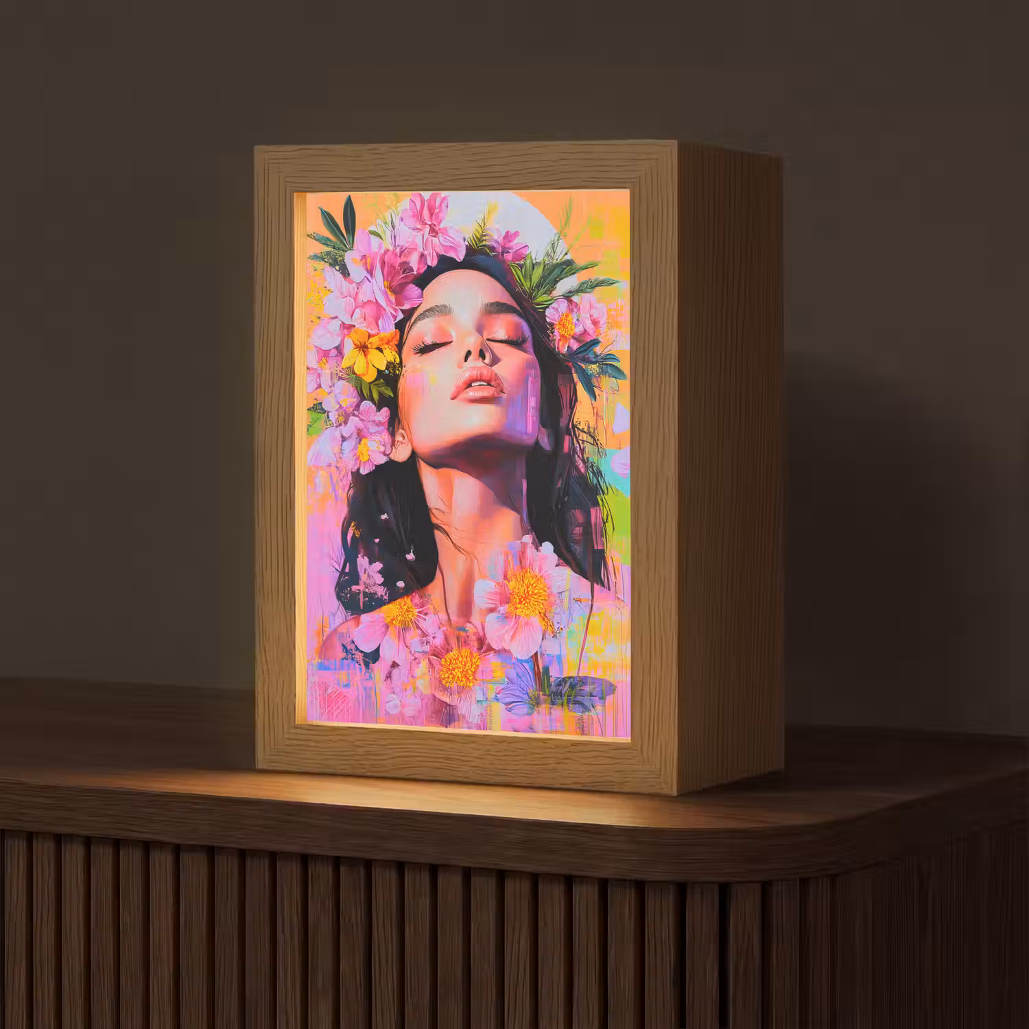 Portret - Bloemenkroon - Vrouw Light Box met kabel (Tafellamp) klein -z3d_website