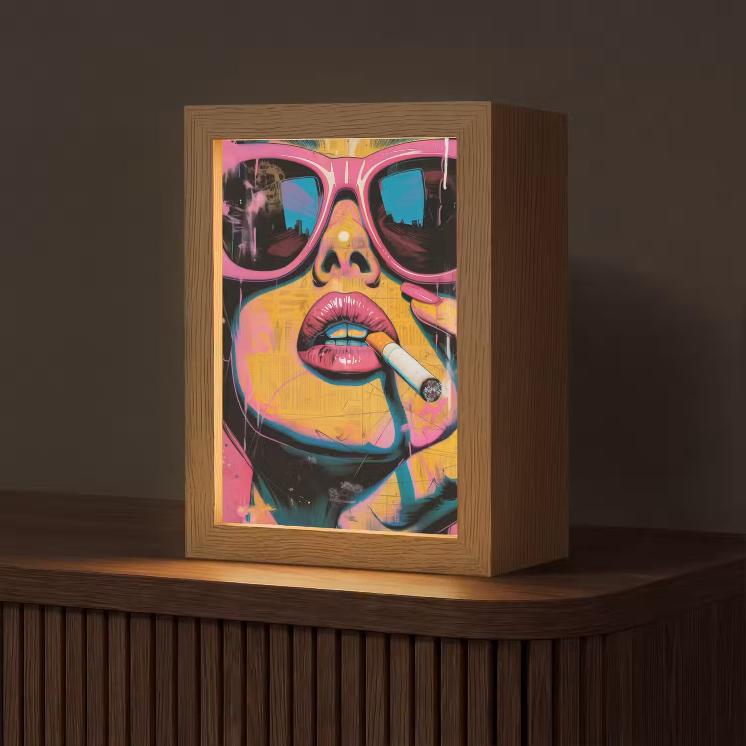 Portret - Vrouw - Abstract - Zonnebril Light Box met kabel (Tafellamp) klein -z3d_website