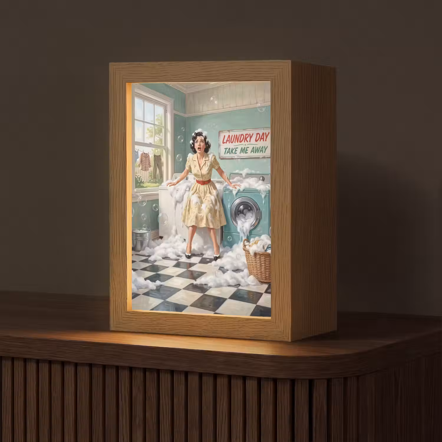 Retro - Blauw - Vrouw Light Box met kabel (Tafellamp) klein -z3d_website