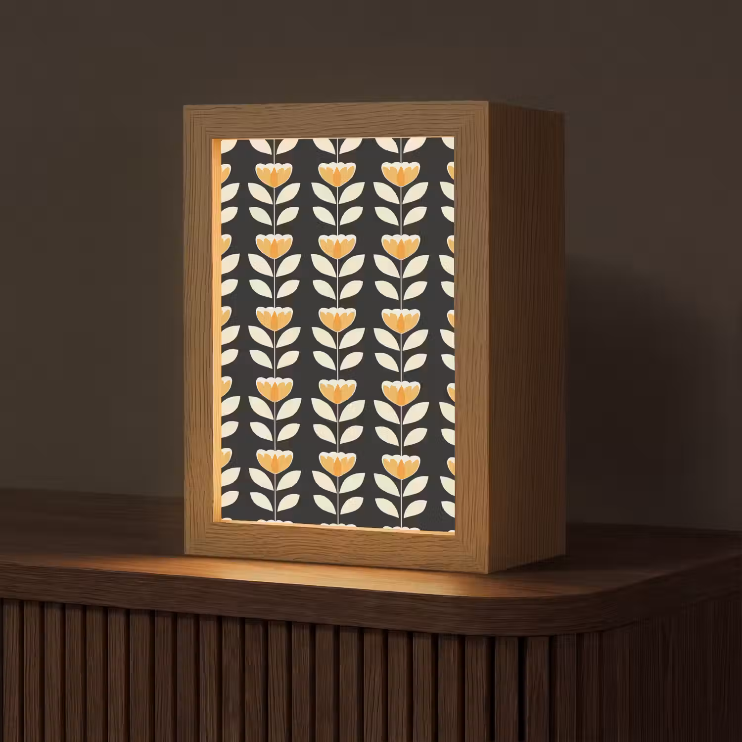 Retro - Bloem - Zwart - Okergeel Light Box met kabel (Tafellamp) klein 925 -z3d_website