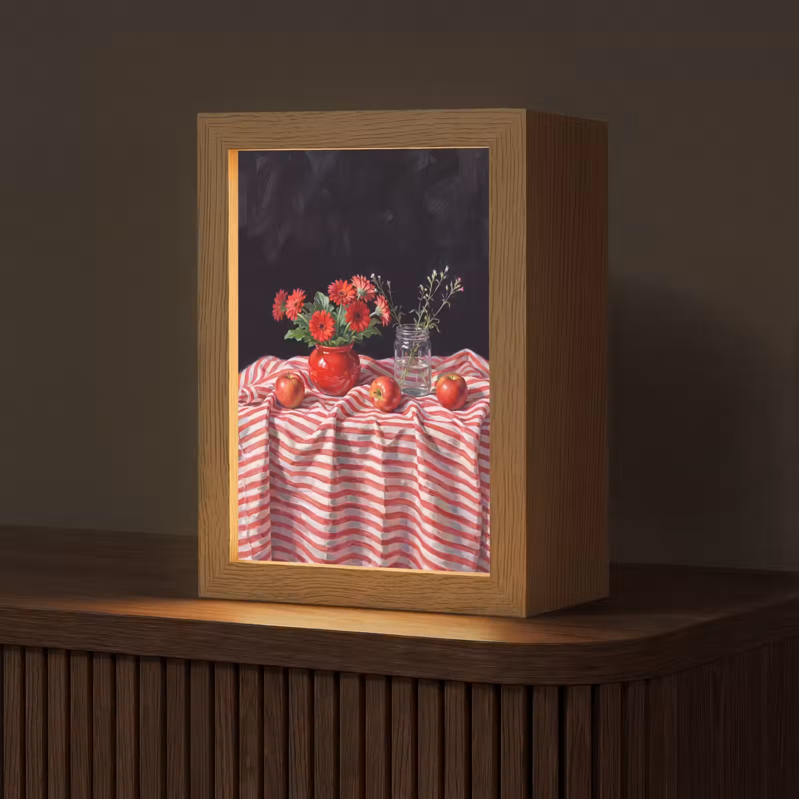 Tafellamp - Rode bloemen - Vaas - Rode bloemen - Vaas Light Box met kabel (Tafellamp) klein