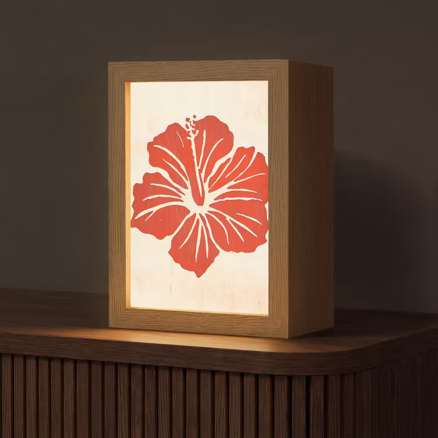 Rode hibiscusbloem - Textuur achtergrond - Beige Light Box met kabel (Tafellamp) klein -z3d_website