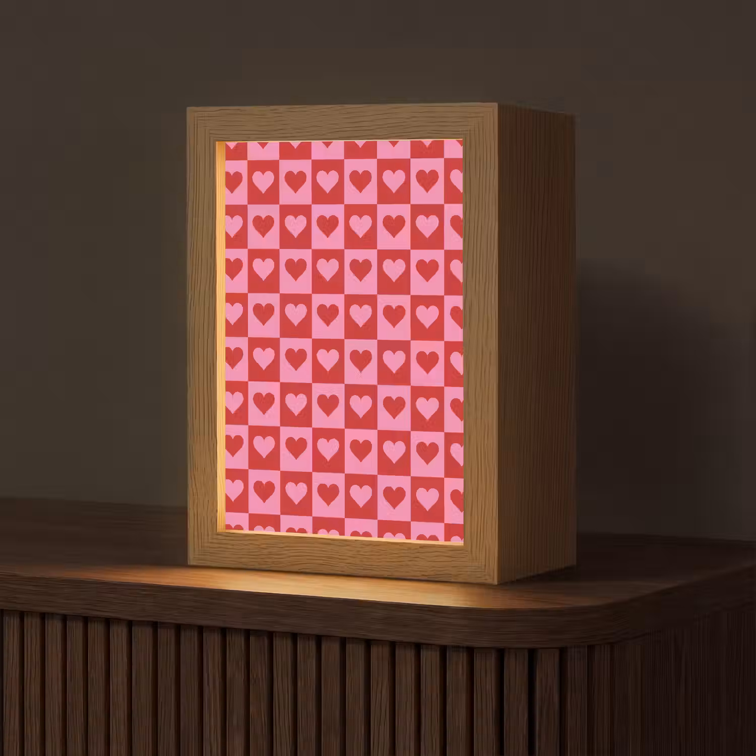 Rood - Roze - Schaakbord - Valentijn Light Box met kabel (Tafellamp) klein -z3d_website