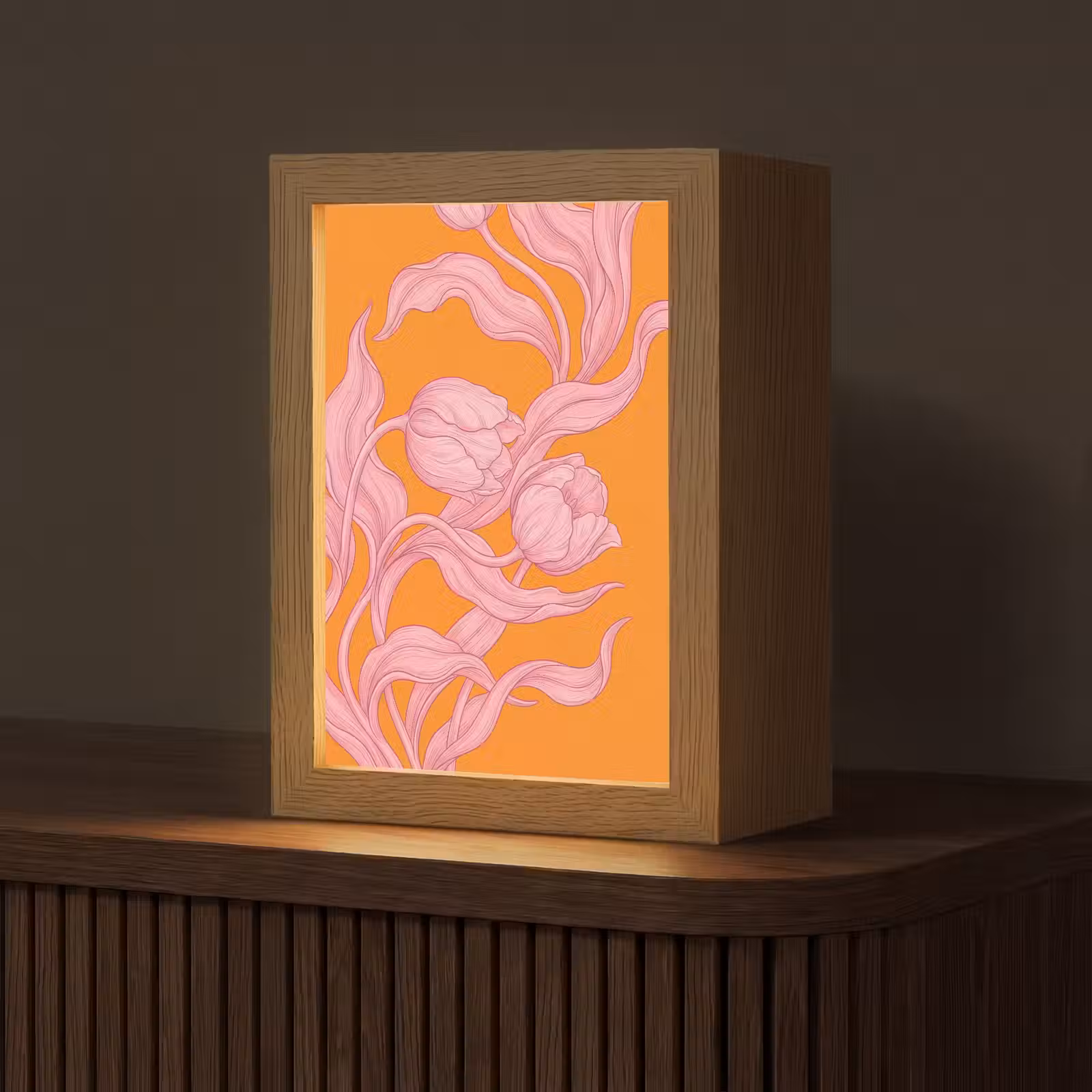 Tafellamp - Roze bloemen - Modern - Roze bloemen - Modern Light Box met kabel (Tafellamp) klein