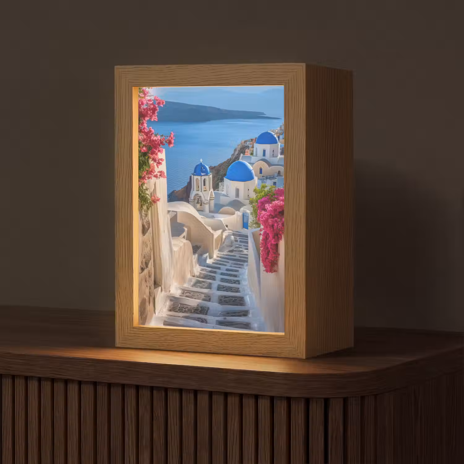 Santorini - Bloemen - Griekenland Light Box met kabel (Tafellamp) klein -z3d_website