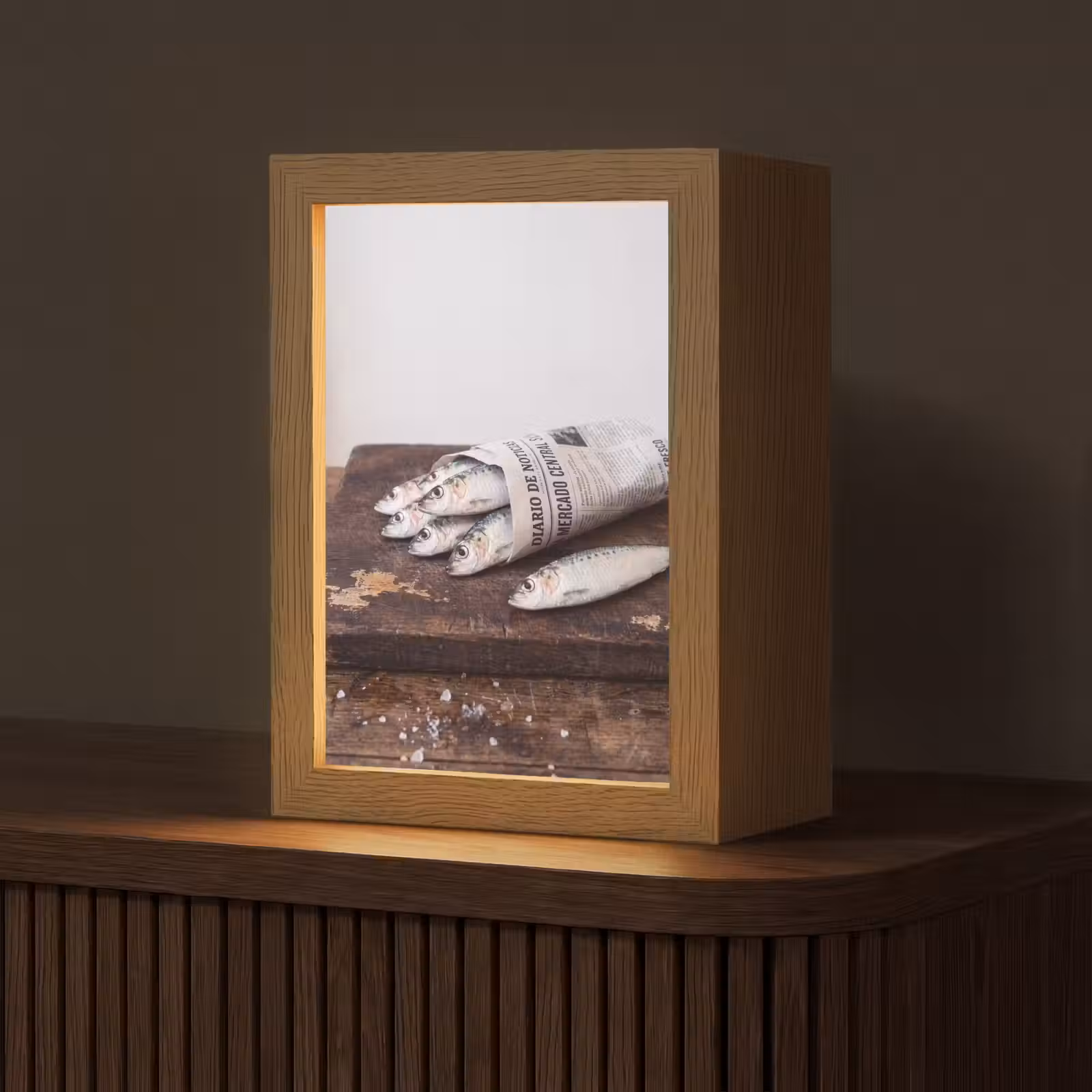 Tafellamp - Sardientje - krant - snijplank - Sardientje - krant - snijplank Light Box met kabel (Tafellamp) klein