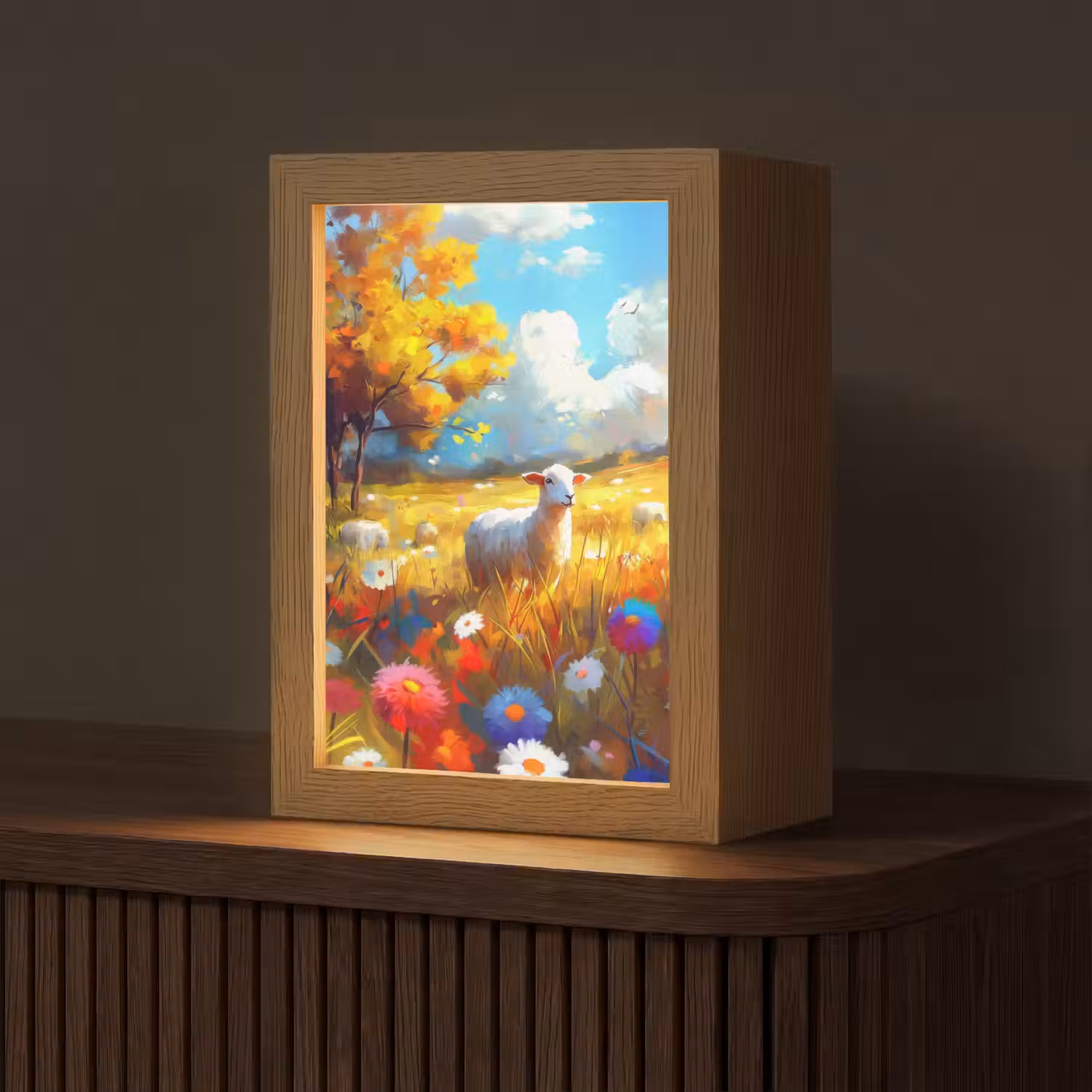 Schaap - Weide - Bloemen Light Box met kabel (Tafellamp) klein -z3d_website