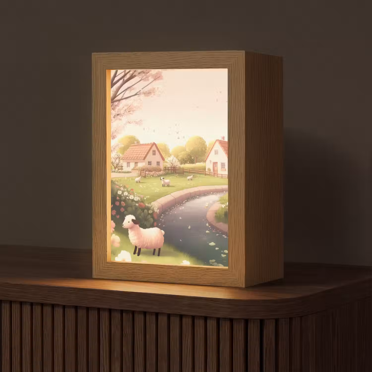 Schapen - Huisje - Platteland Light Box met kabel (Tafellamp) klein -z3d_website