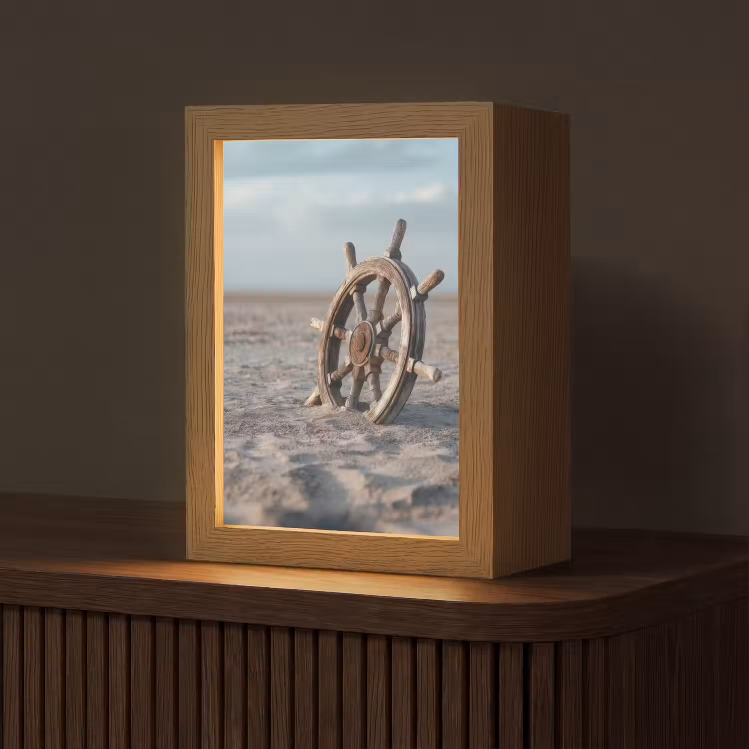 Scheepsstuur - Hout - Bruin - Zand Light Box met kabel (Tafellamp) klein -z3d_website