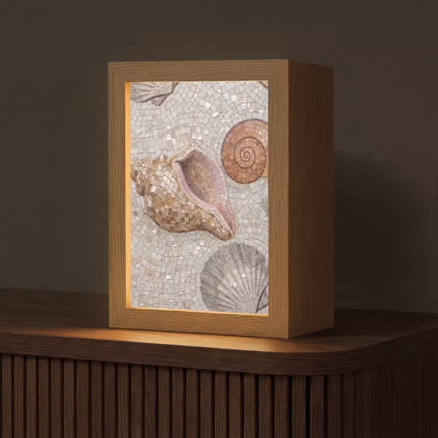 Schelp - Mozaïek - Zee - Beige - Modern Light Box met kabel (Tafellamp) klein -z3d_website