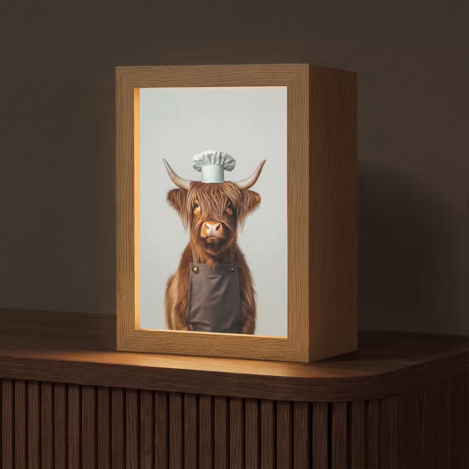 Schotse Hooglander - Bruin - Hoorns - Kokskleding Light Box met kabel (Tafellamp) klein -z3d_website