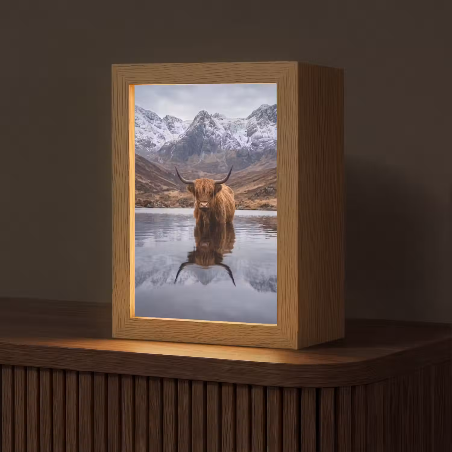 Schotse hooglander - Bruin - Water Light Box met kabel (Tafellamp) klein -z3d_website