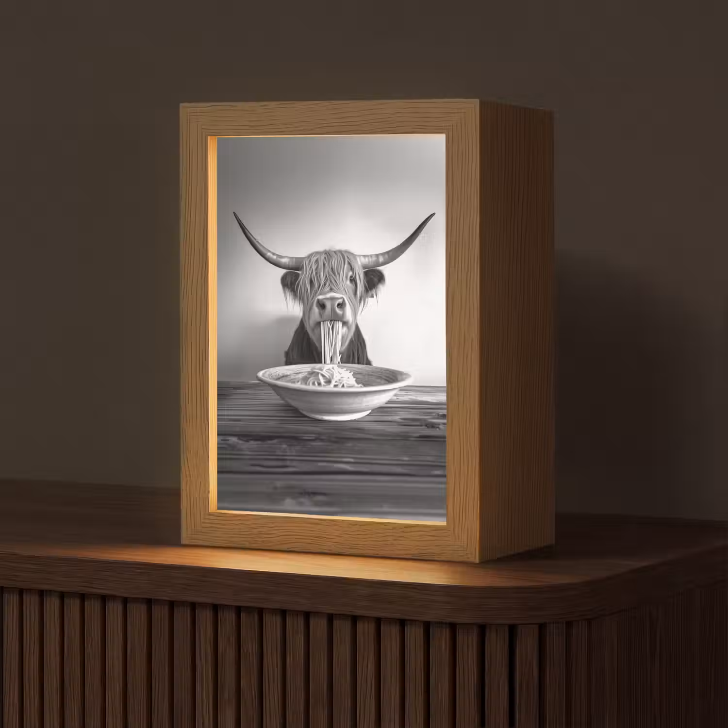 Schotse Hooglander - Spaghetti - Dieren - Zwart wit Light Box met kabel (Tafellamp) klein -z3d_website