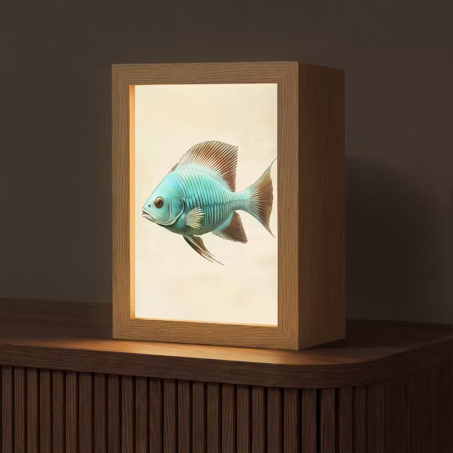 Schubben - Vis - Mint - Minimalistisch Light Box met kabel (Tafellamp) klein -z3d_website