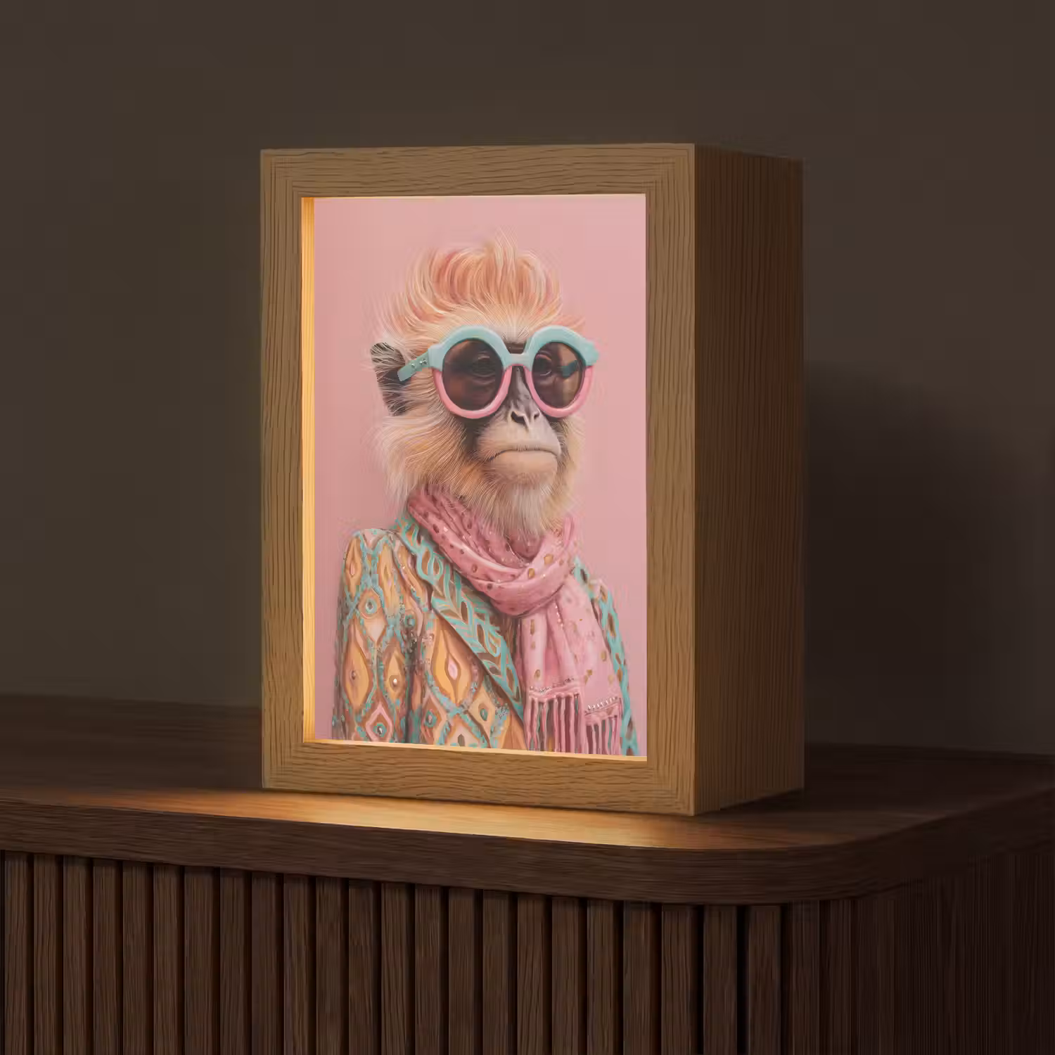 Sjaal - Aap - Zonnebril - Jasje Light Box met kabel (Tafellamp) klein -z3d_website