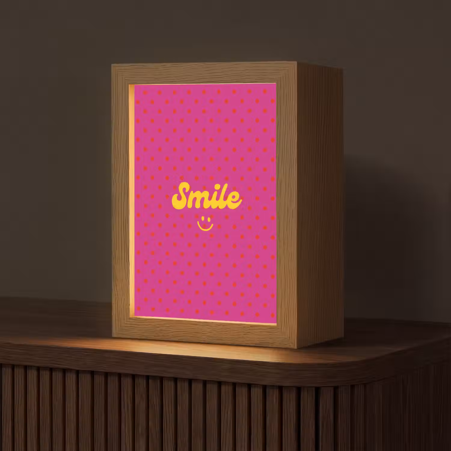 Smile - Stippen - Geel - Smiley - Roze Light Box met kabel (Tafellamp) klein -z3d_website