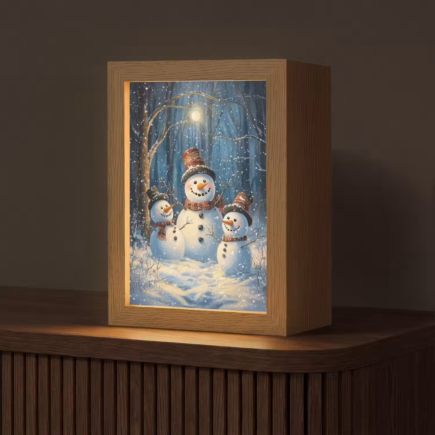 Sneeuwpop - Sneeuw - Winter - Bos Light Box met kabel (Tafellamp) klein -z3d_website